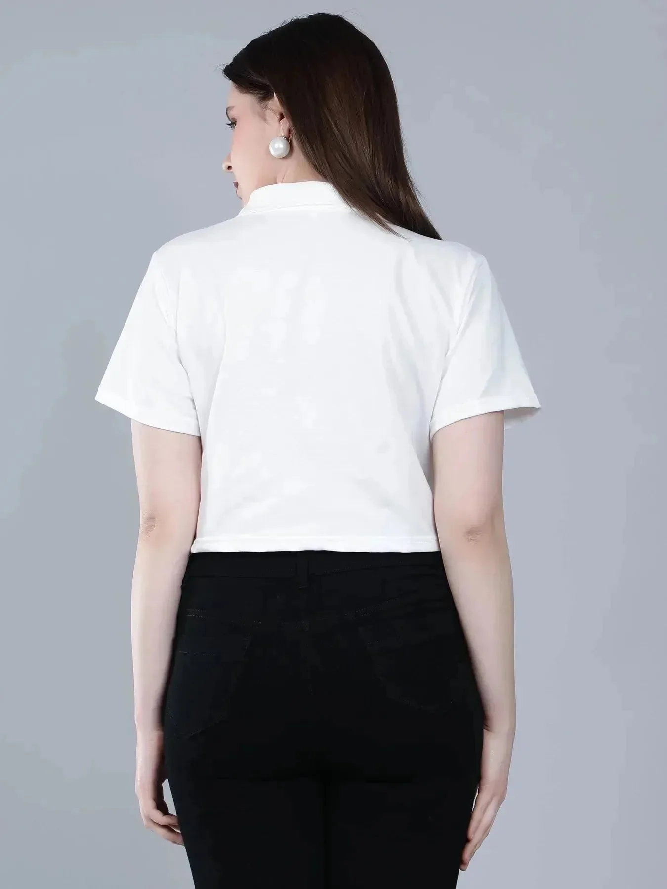 Bear Embroidered Cropped Polo Tee - Image 3