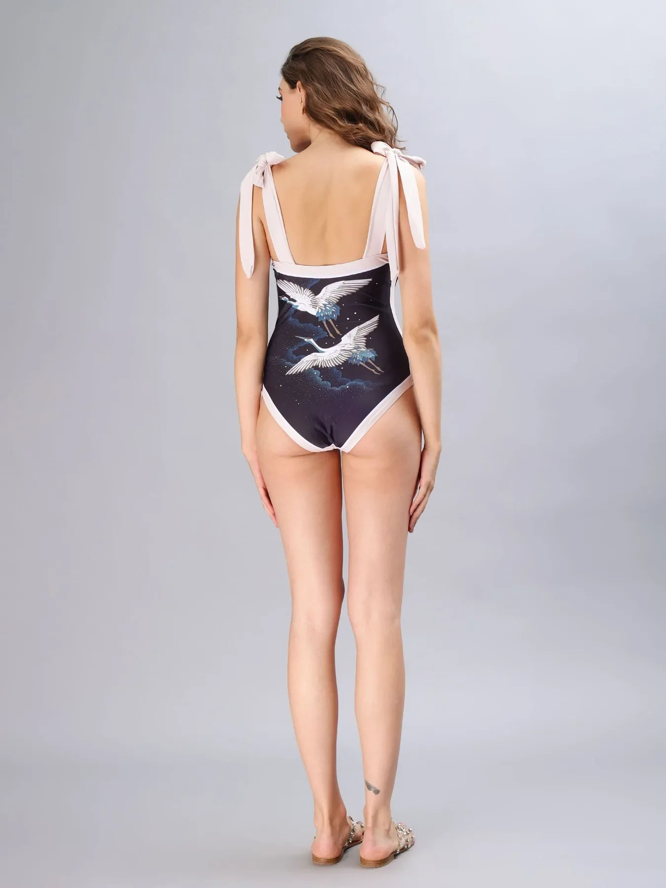 Bird Print Monokini With Sarong - Image 3