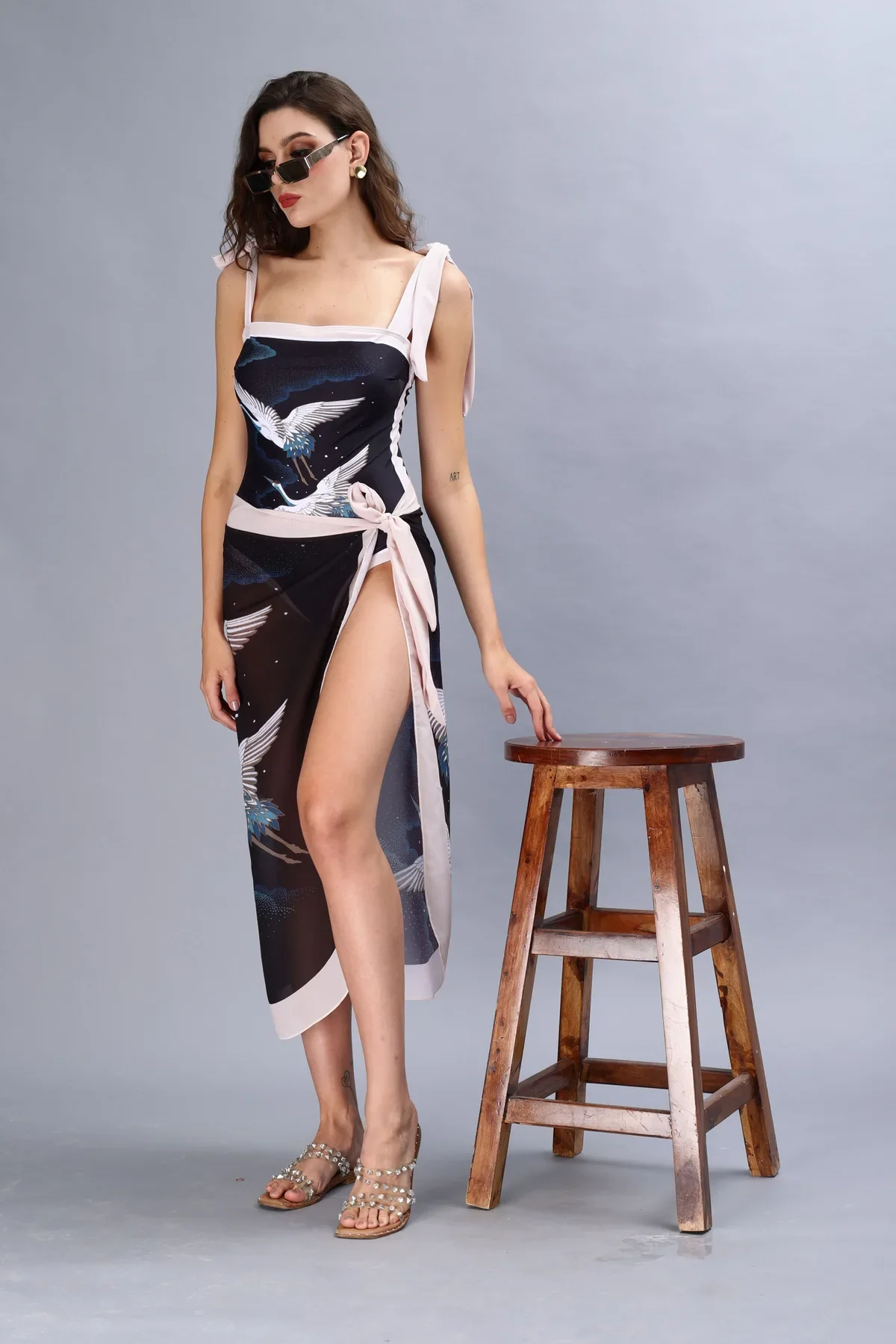 Bird Print Monokini With Sarong - Image 6