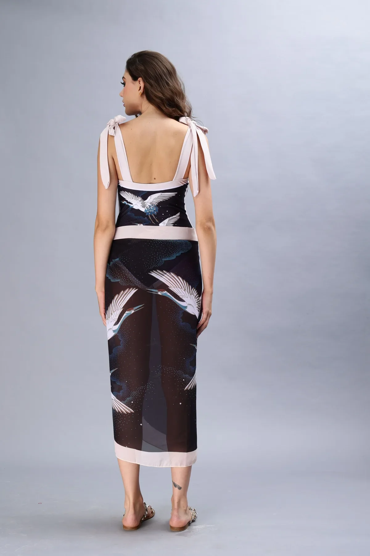 Bird Print Monokini With Sarong - Image 7