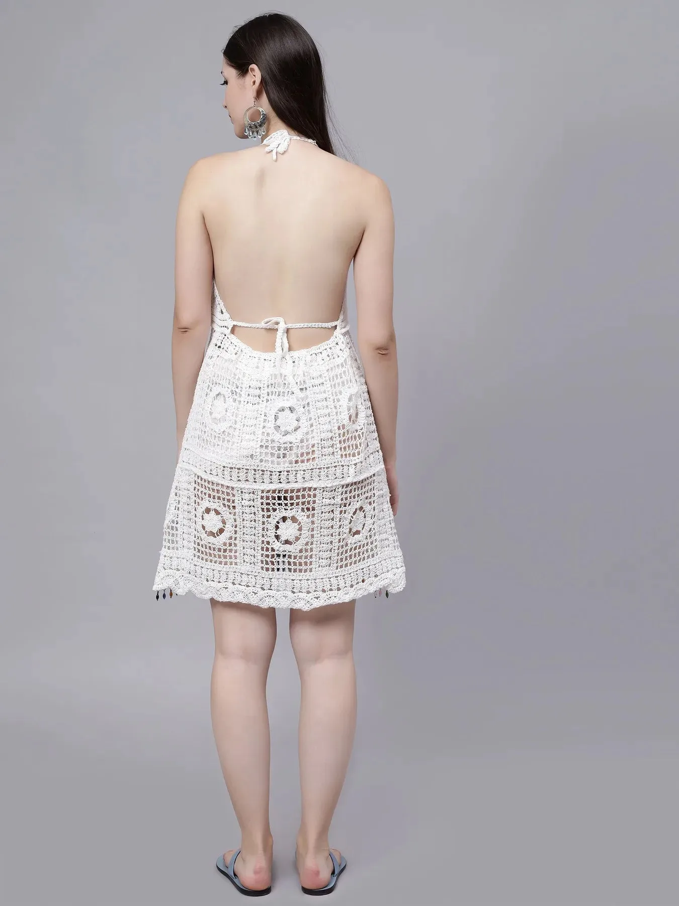 Crochet Halter Backless Dress - Image 10