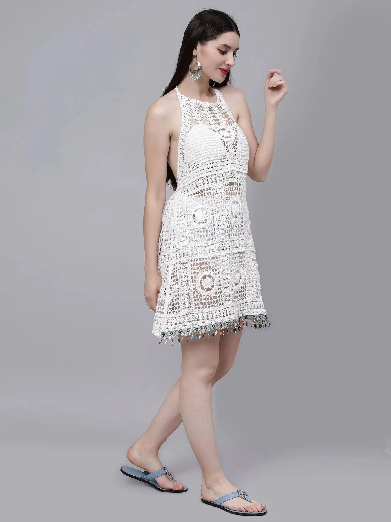 Crochet Halter Backless Dress - Image 12