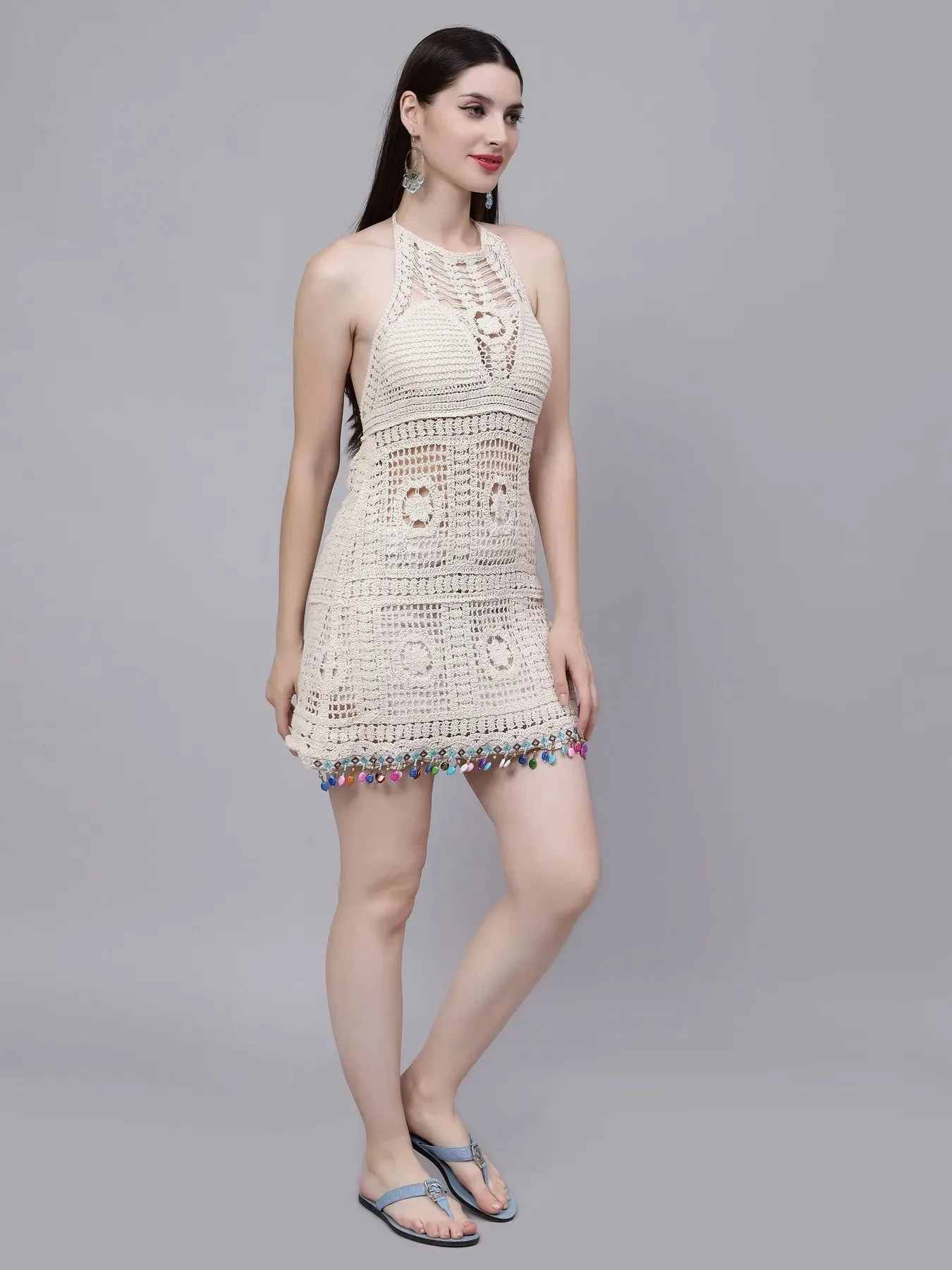 Crochet Halter Backless Dress - Image 6