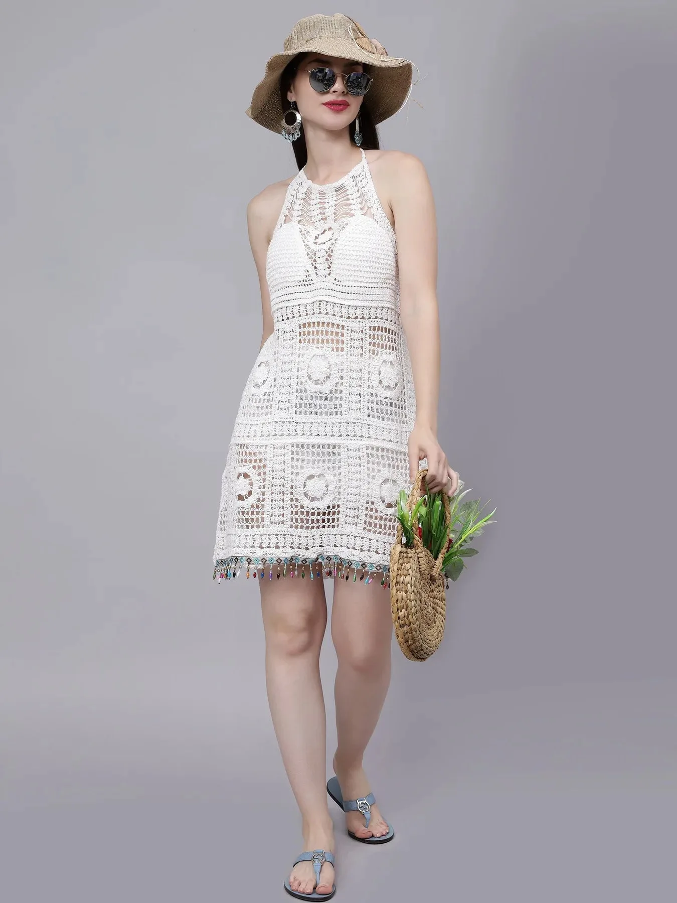 Crochet Halter Backless Dress - Image 7