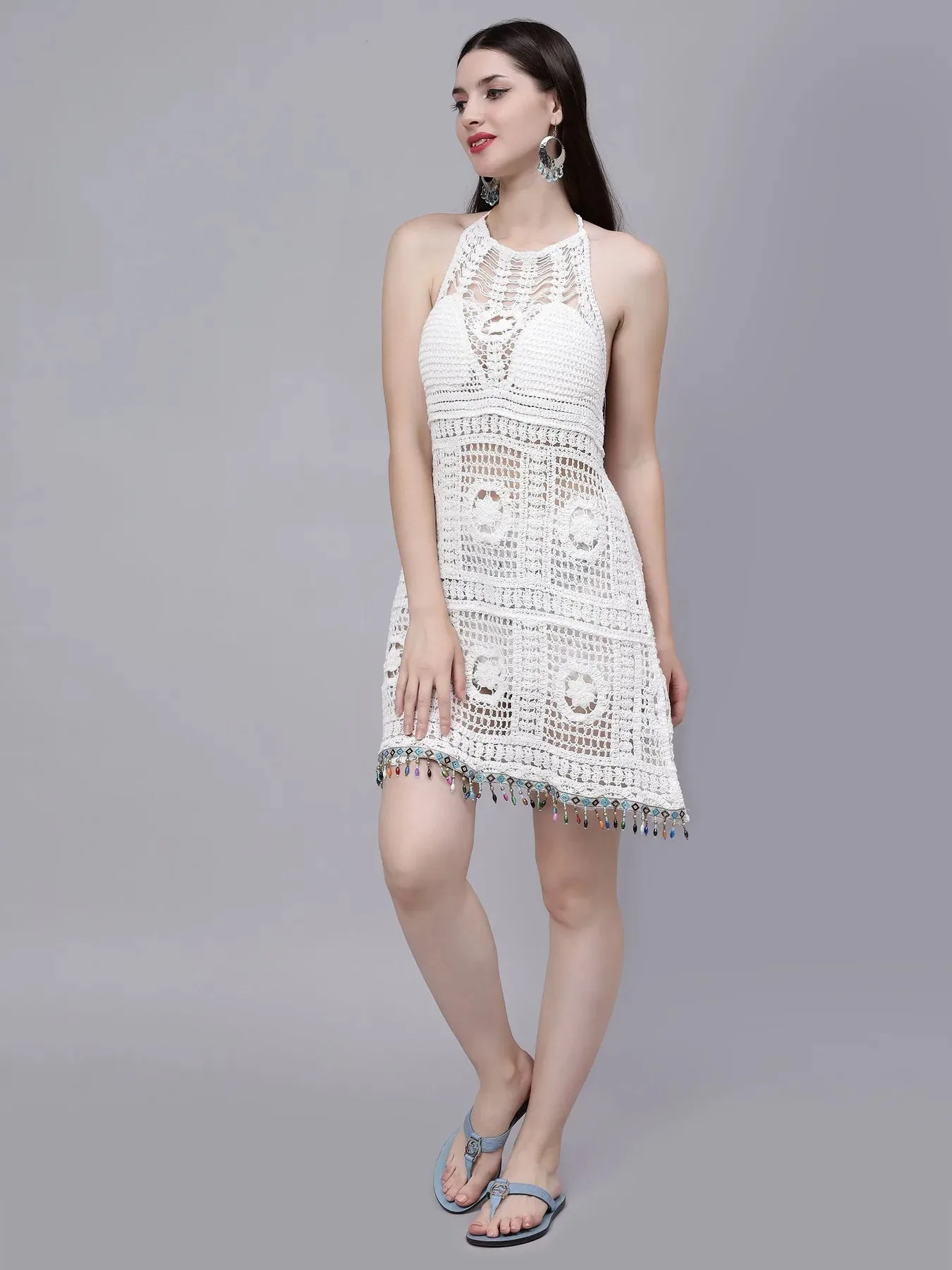 Crochet Halter Backless Dress - Image 8