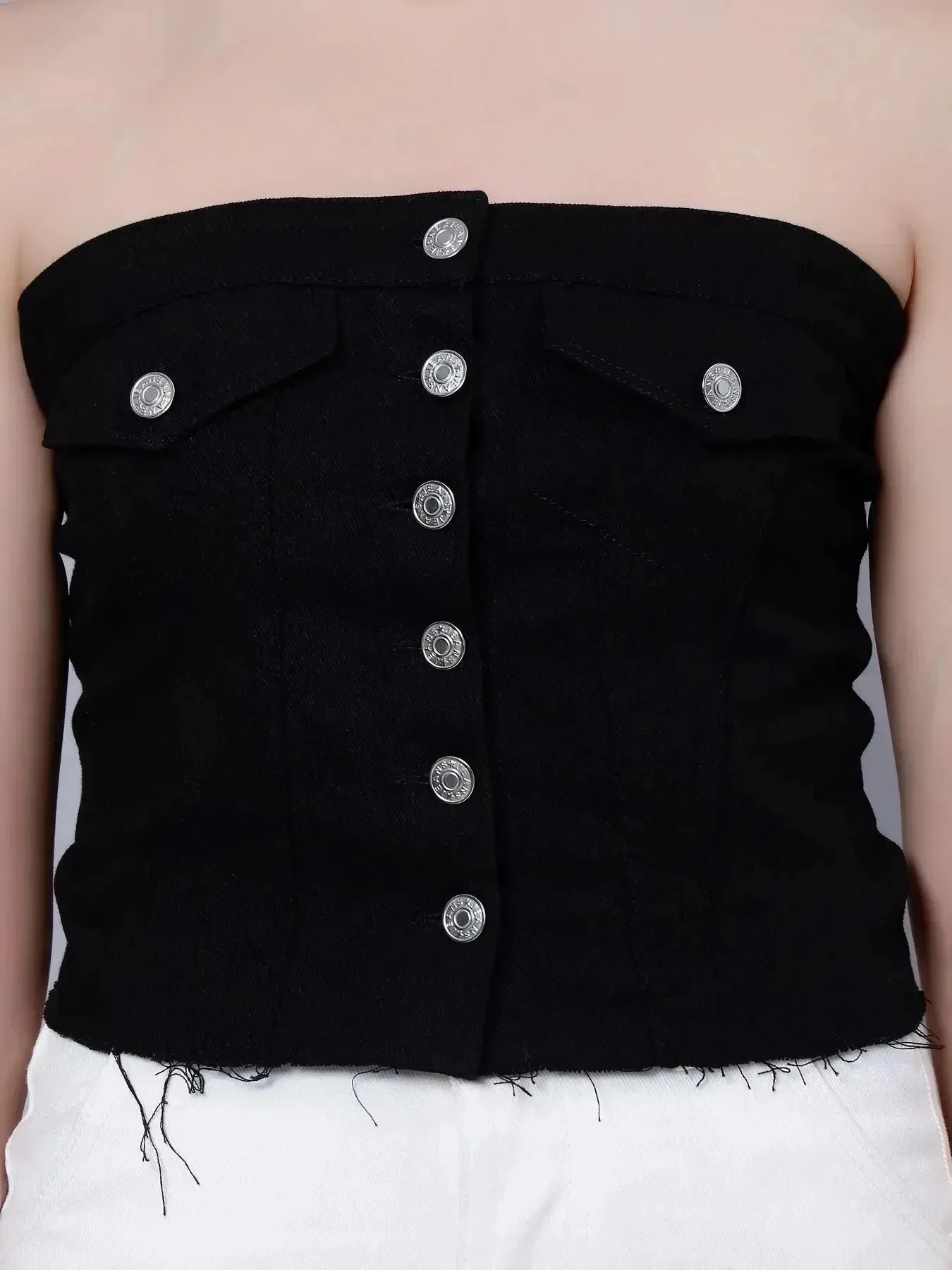 Denim Corset Crop Top - Image 11