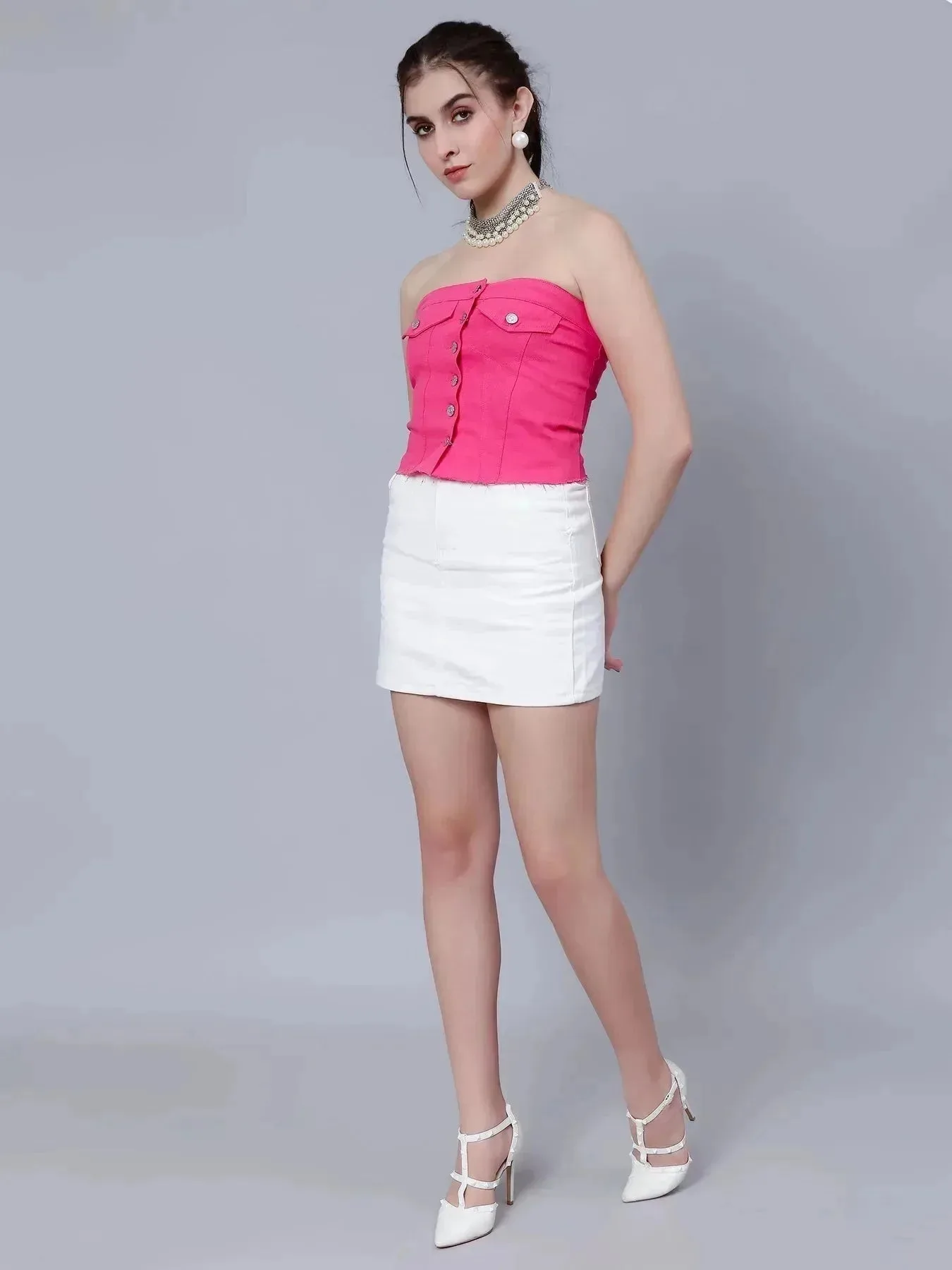 Denim Corset Crop Top - Image 15