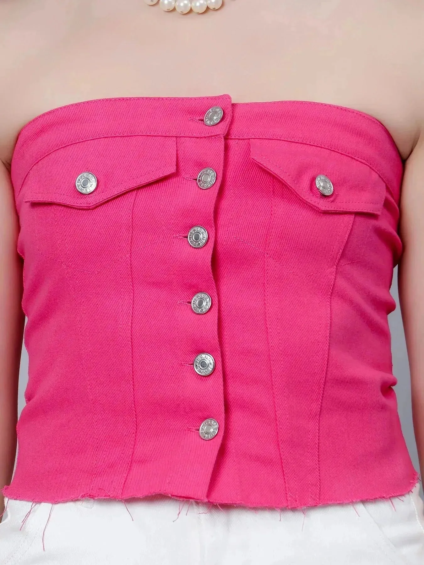 Denim Corset Crop Top - Image 18