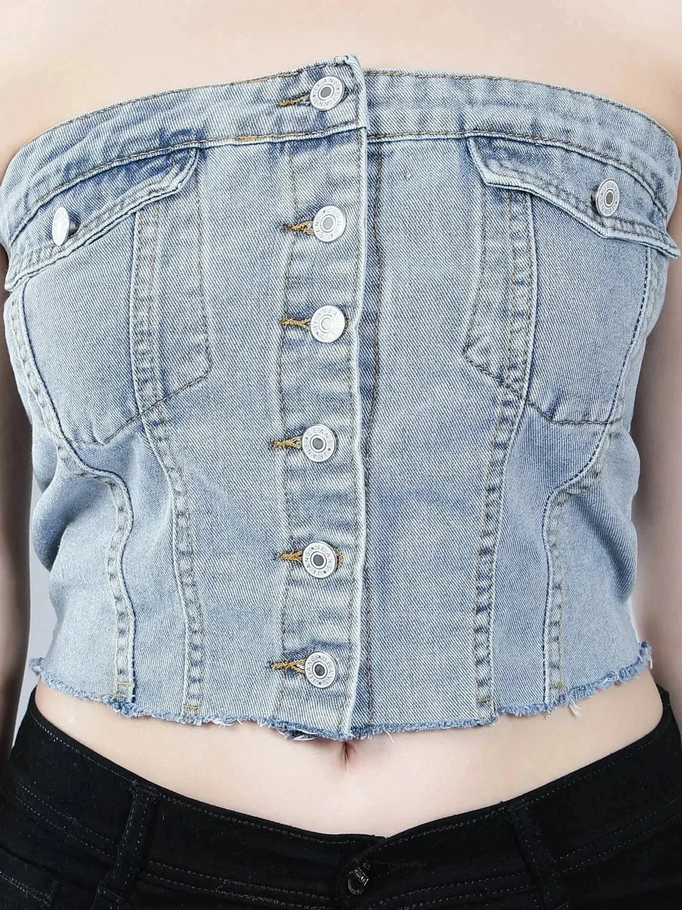 Denim Corset Crop Top - Image 3