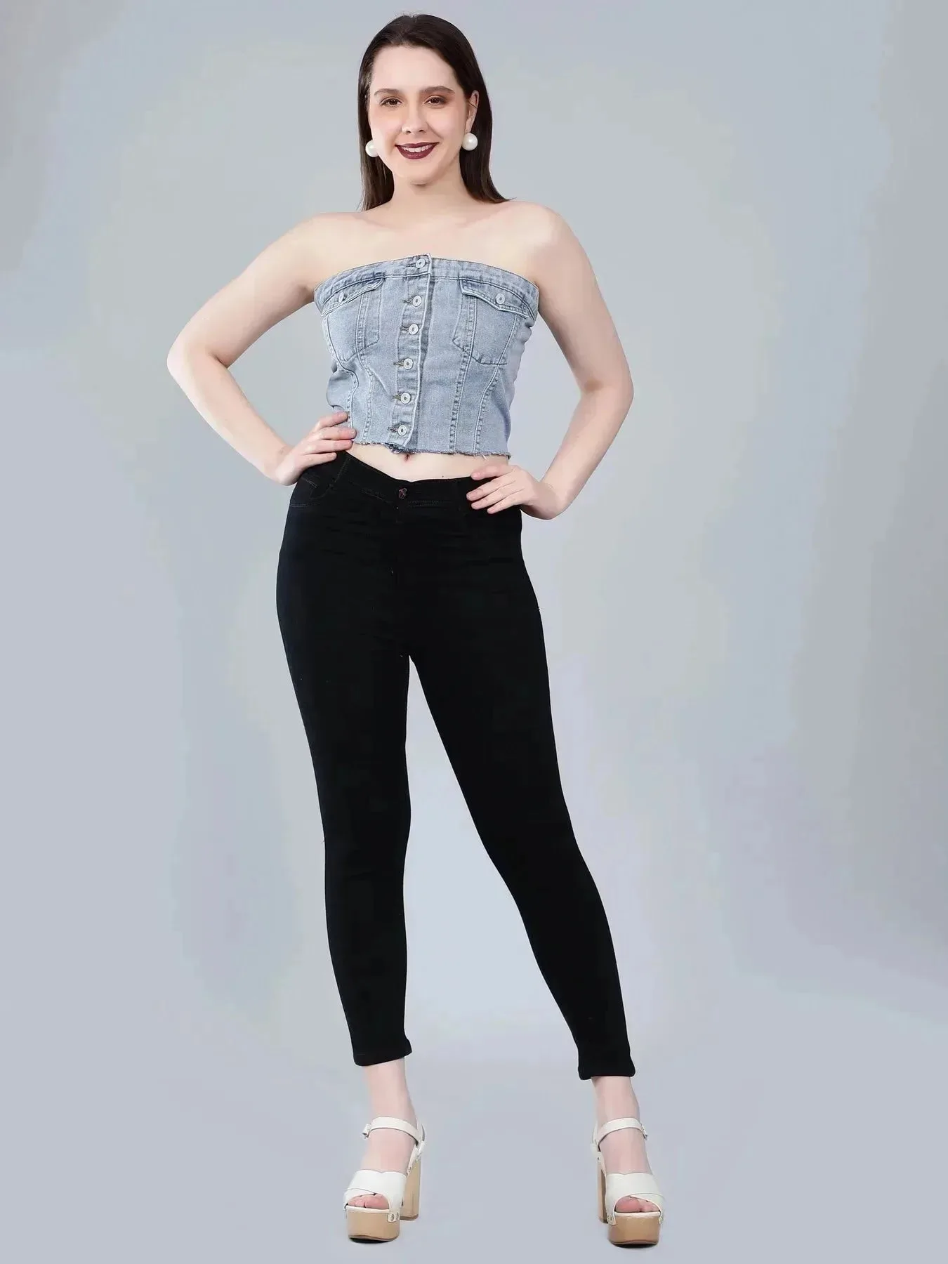 Denim Corset Crop Top - Image 4