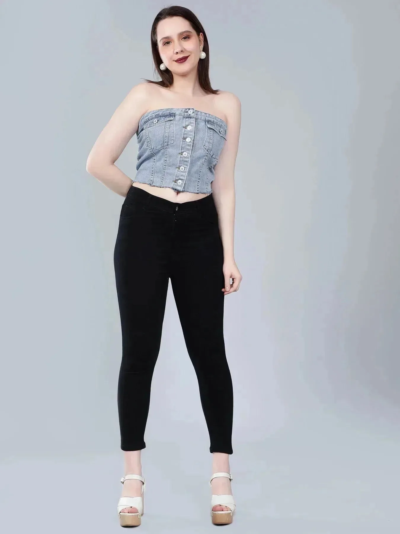 Denim Corset Crop Top - Image 5