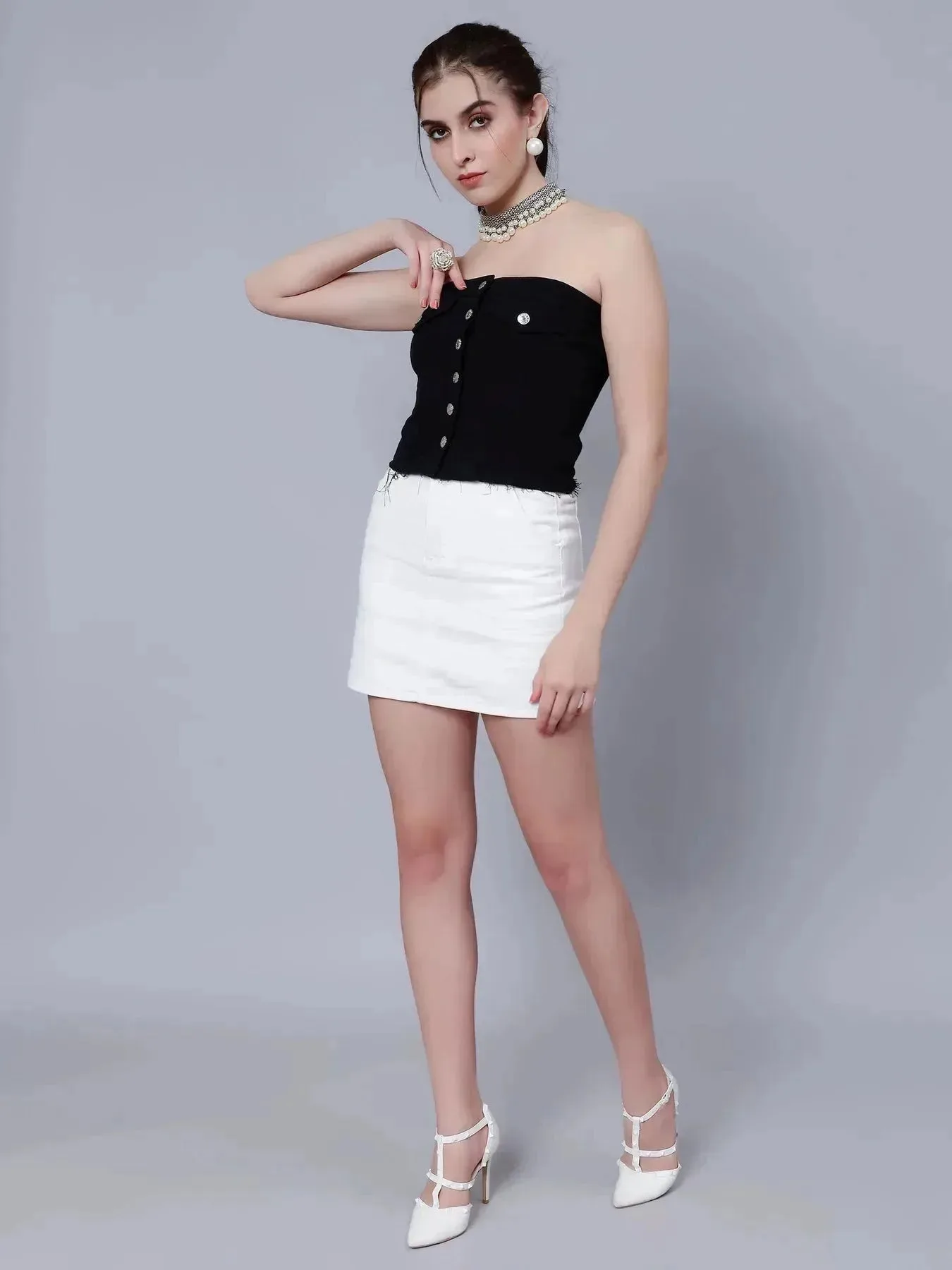 Denim Corset Crop Top - Image 8