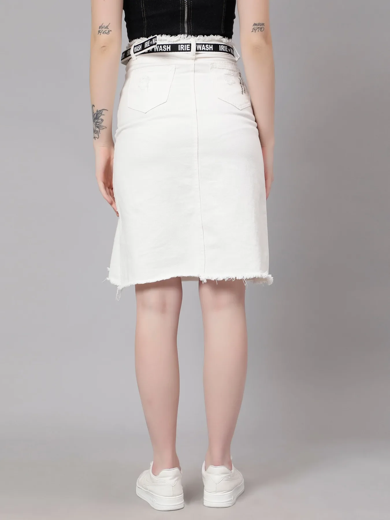 Denim Letter Print Fray Skirt - Image 5