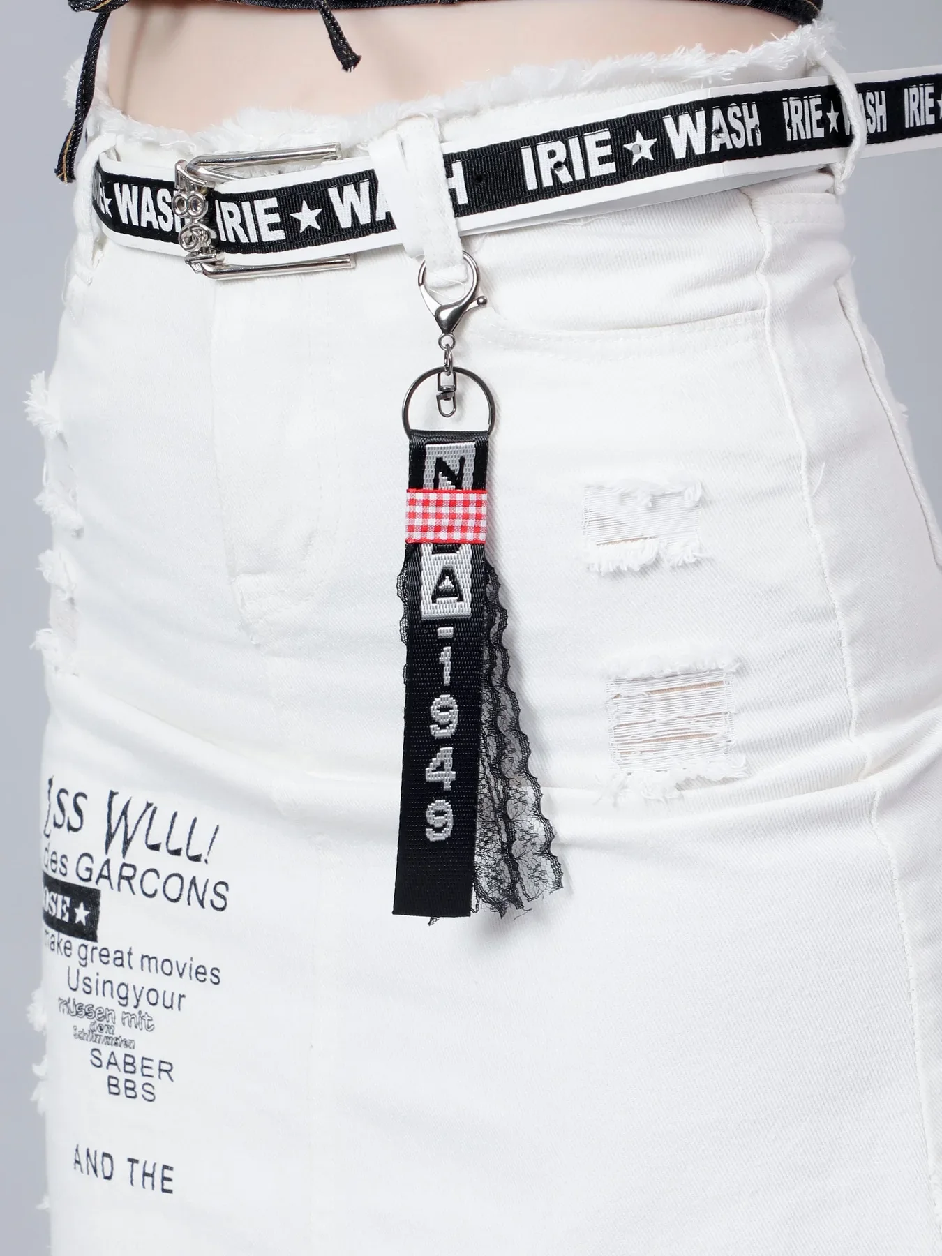 Denim Letter Print Fray Skirt - Image 6