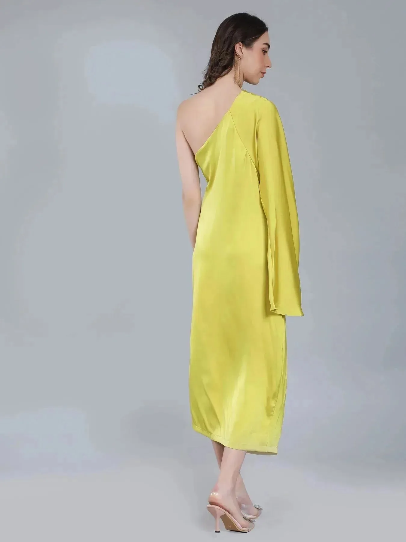 Draped Satin One Shoulder Dress - Image 4