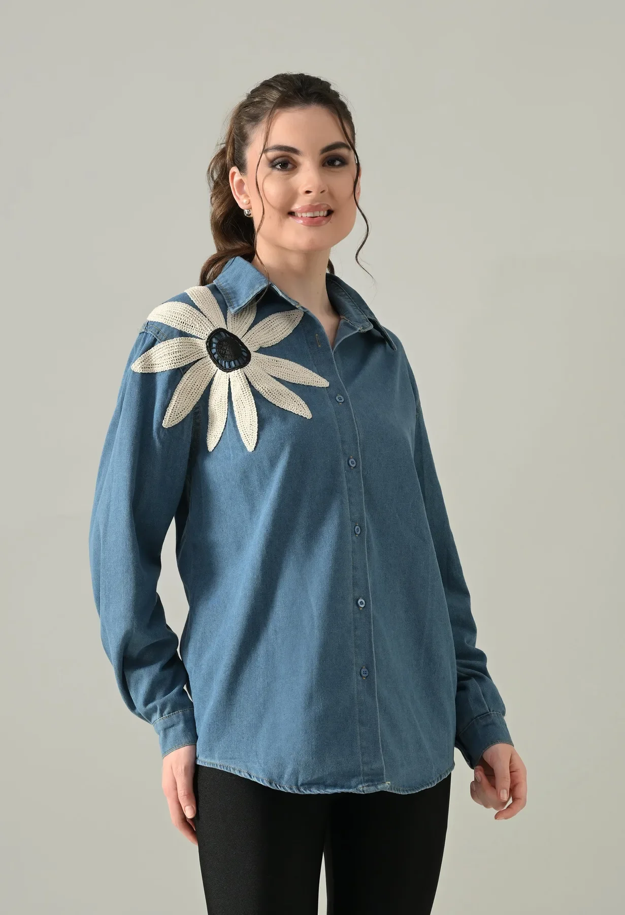 Embroidered Denim Blossom Shirt - Image 10