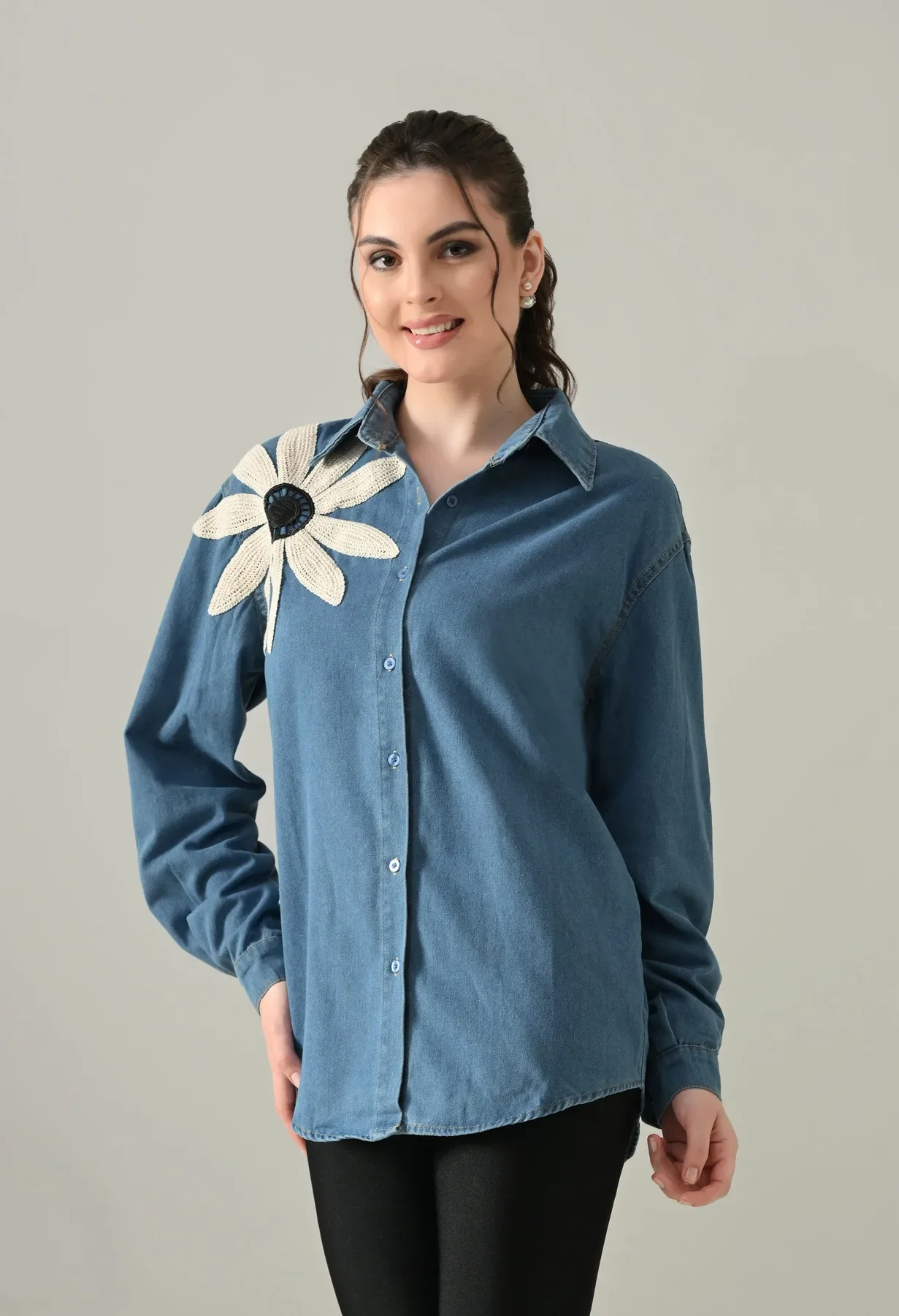 Embroidered Denim Blossom Shirt - Image 11