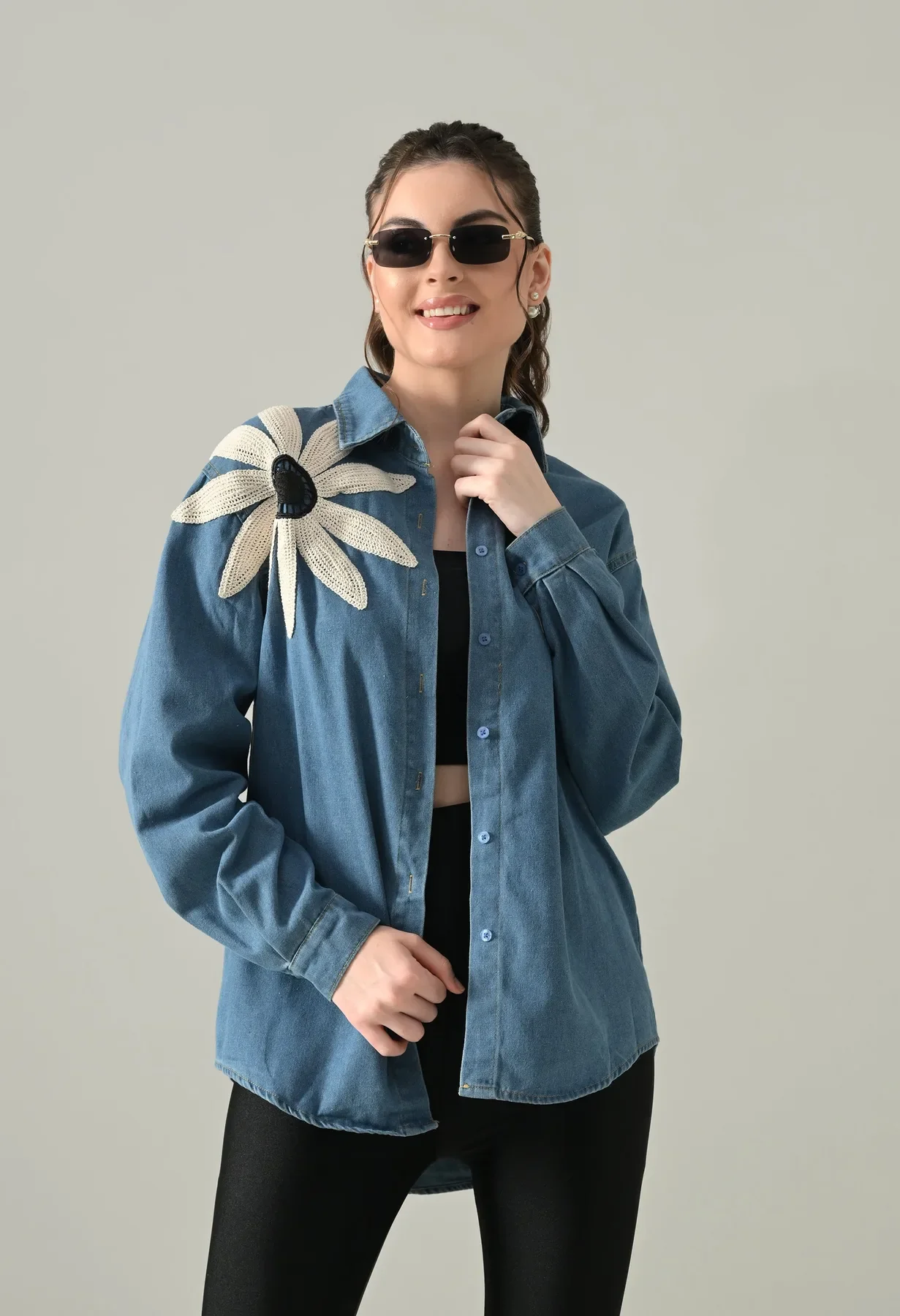Embroidered Denim Blossom Shirt - Image 12