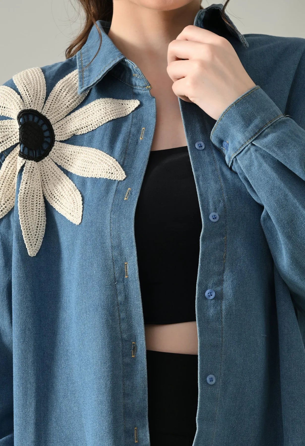 Embroidered Denim Blossom Shirt - Image 13