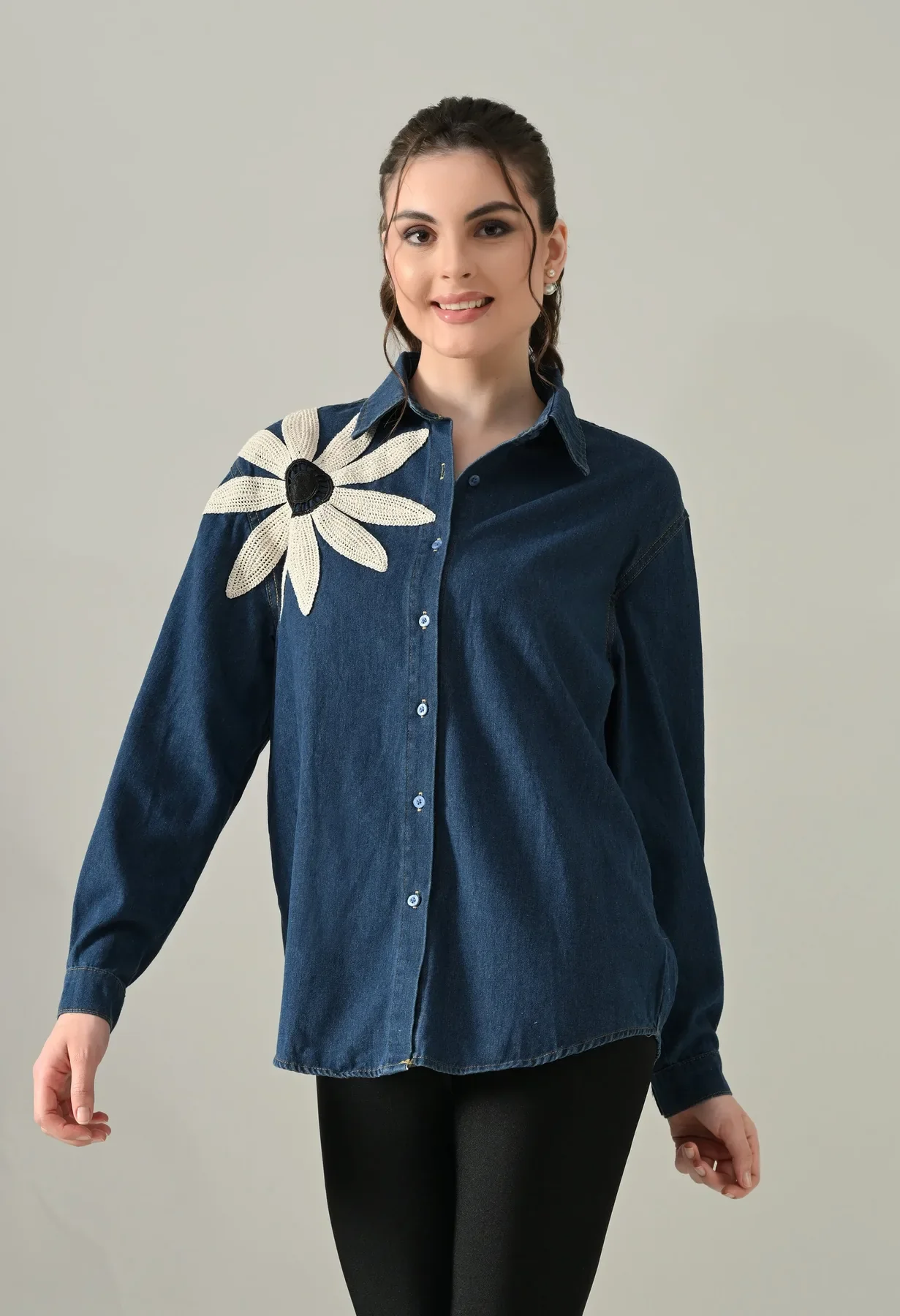 Embroidered Denim Blossom Shirt - Image 4
