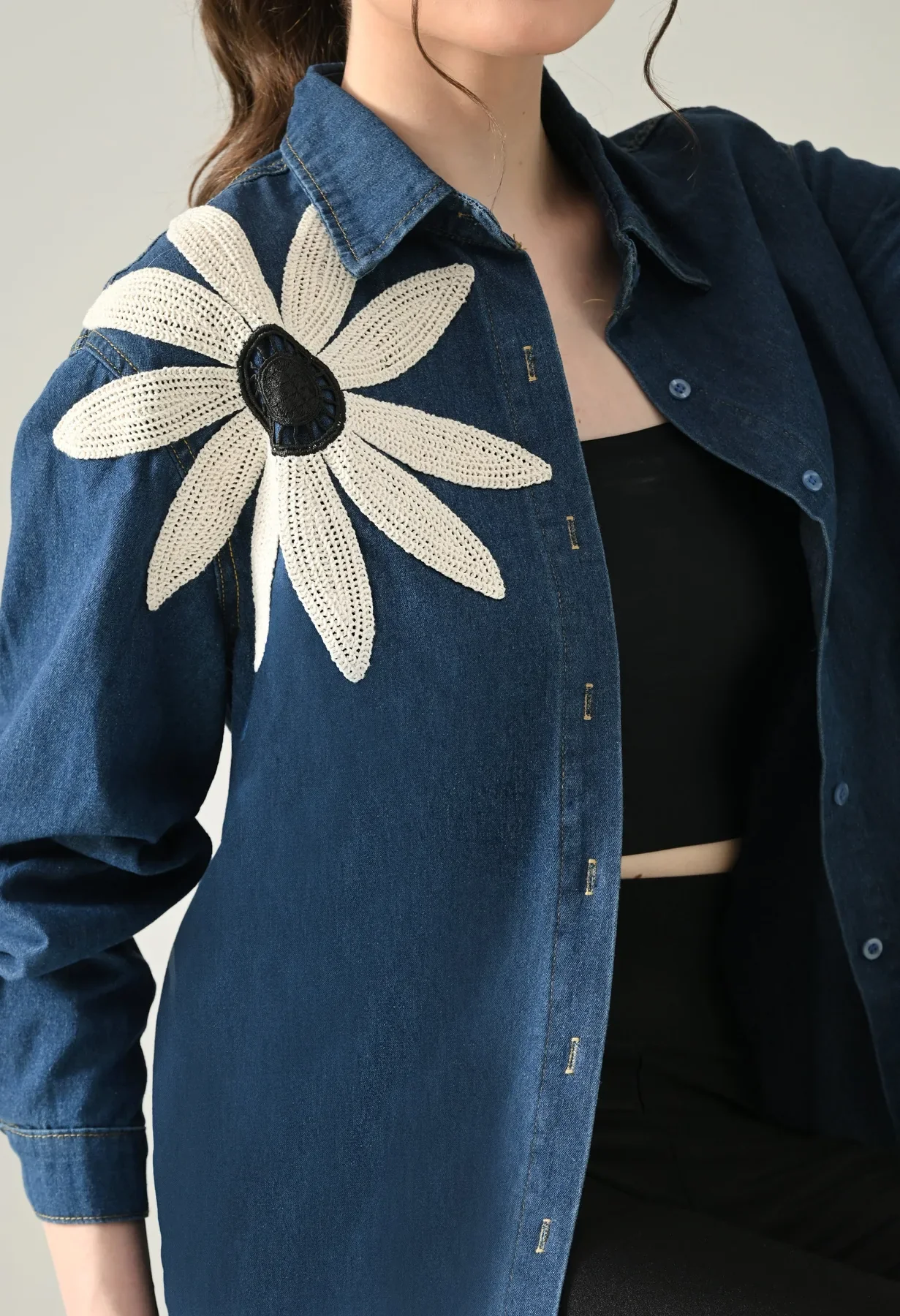 Embroidered Denim Blossom Shirt - Image 8