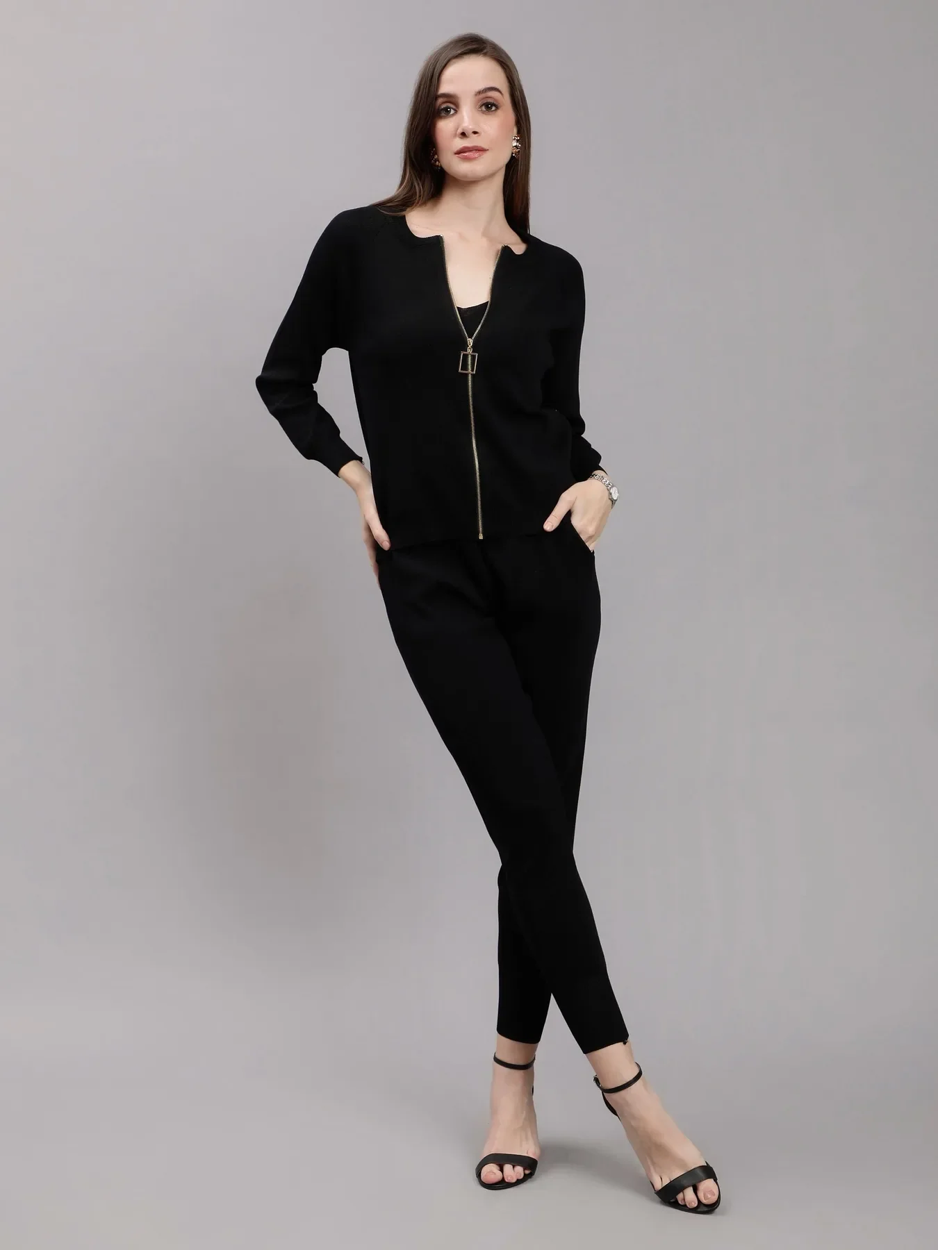 Front Zip Knitted Three Piece Set - Image 10