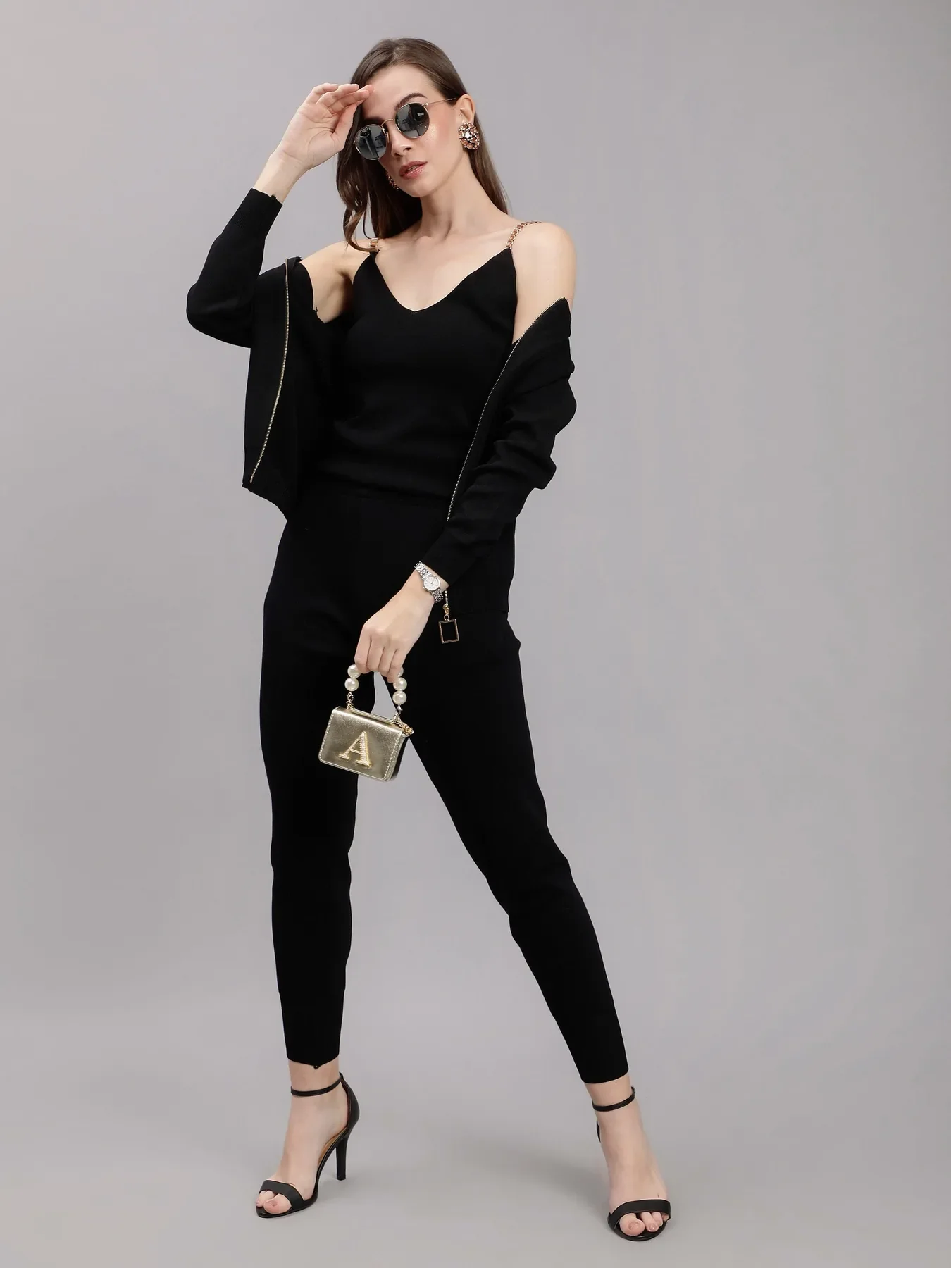 Front Zip Knitted Three Piece Set - Image 8