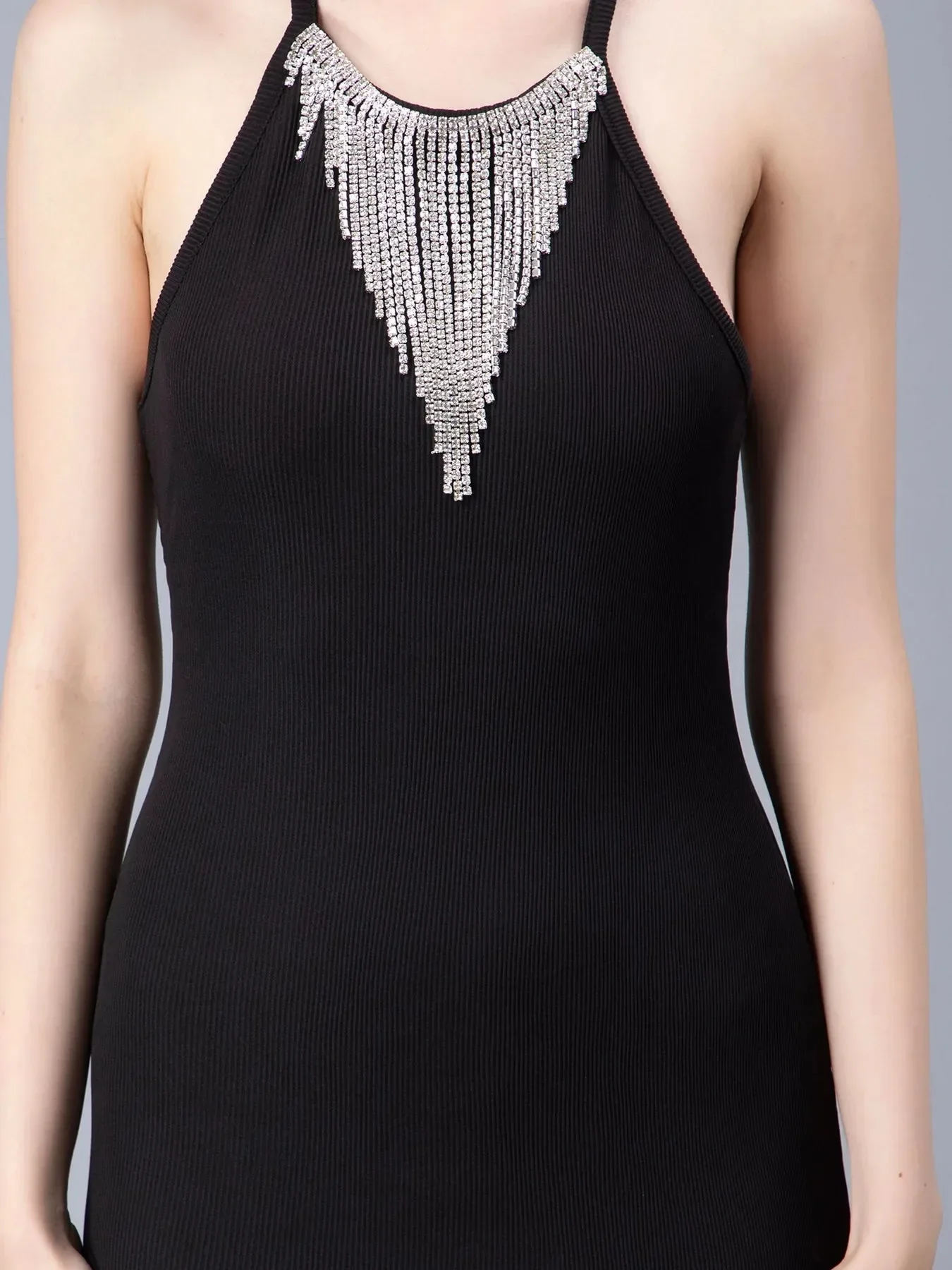 Halter Rhinestone Fringes Necklace Dress - Image 19