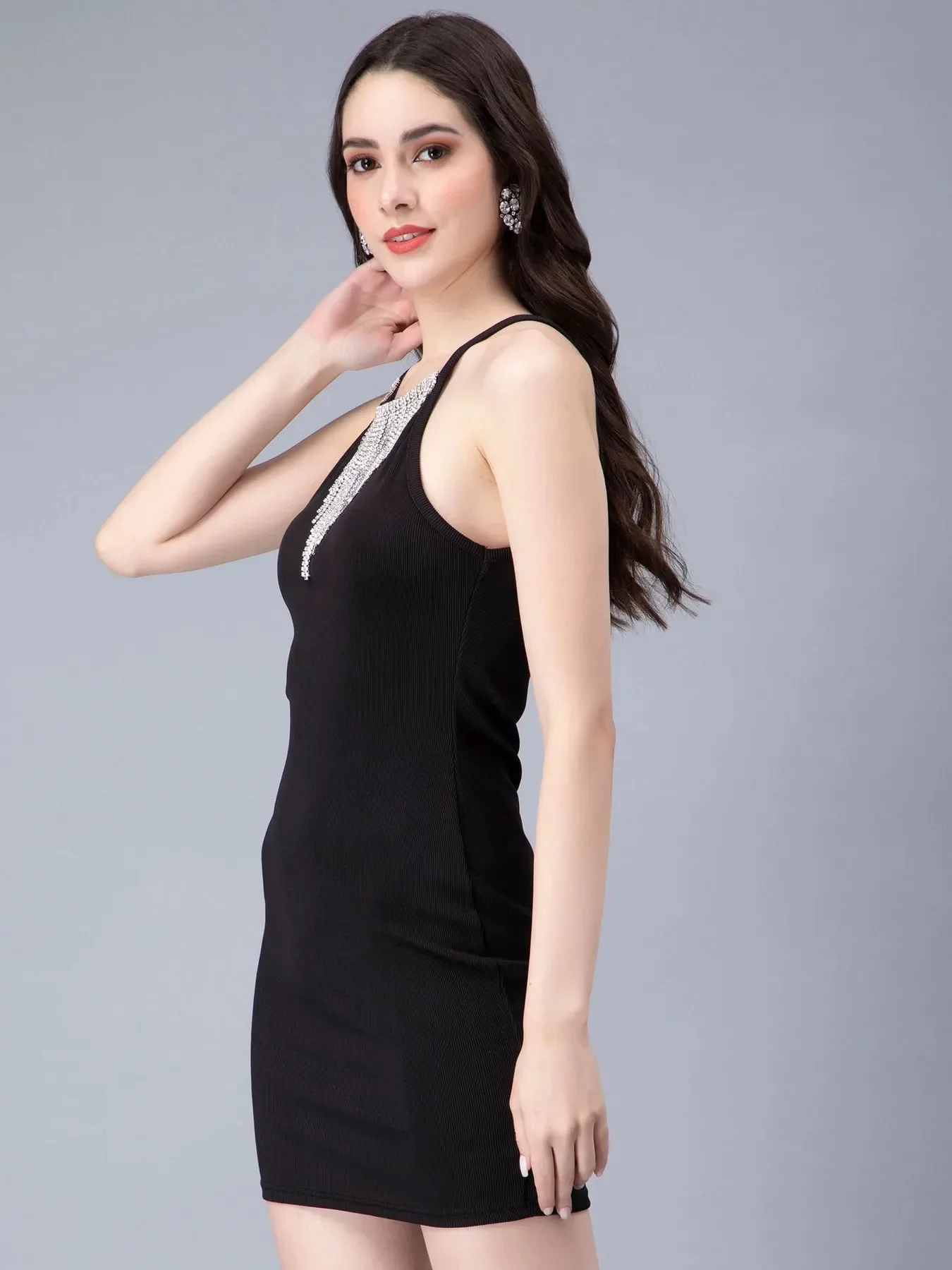 Halter Rhinestone Fringes Necklace Dress - Image 20