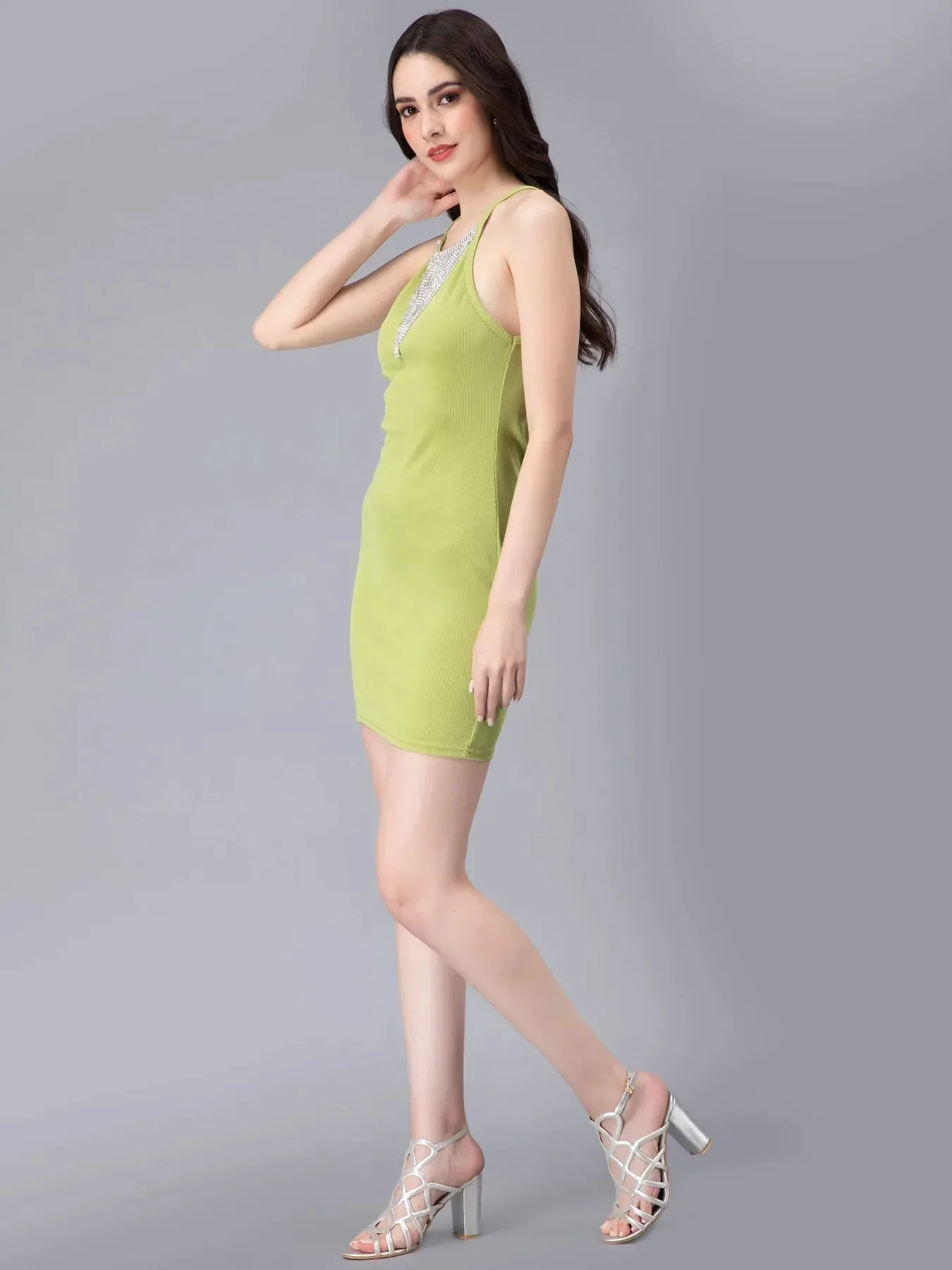 Halter Rhinestone Fringes Necklace Dress - Image 9