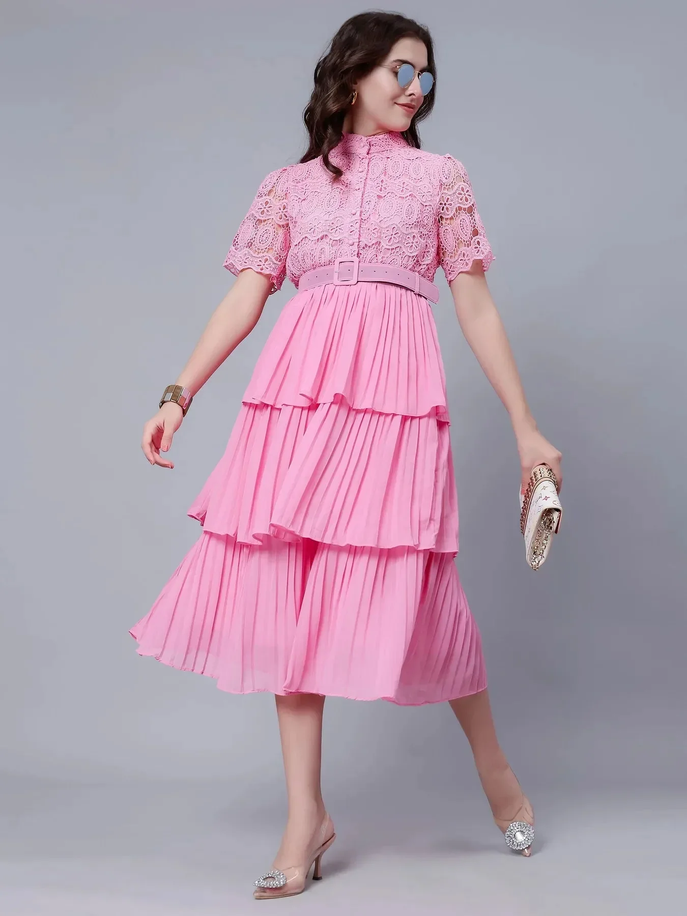 Lace Patchwork Pleated  Dress - Image 14