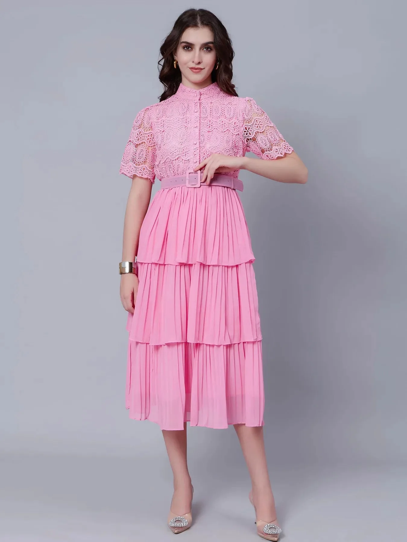 Lace Patchwork Pleated  Dress - Image 17