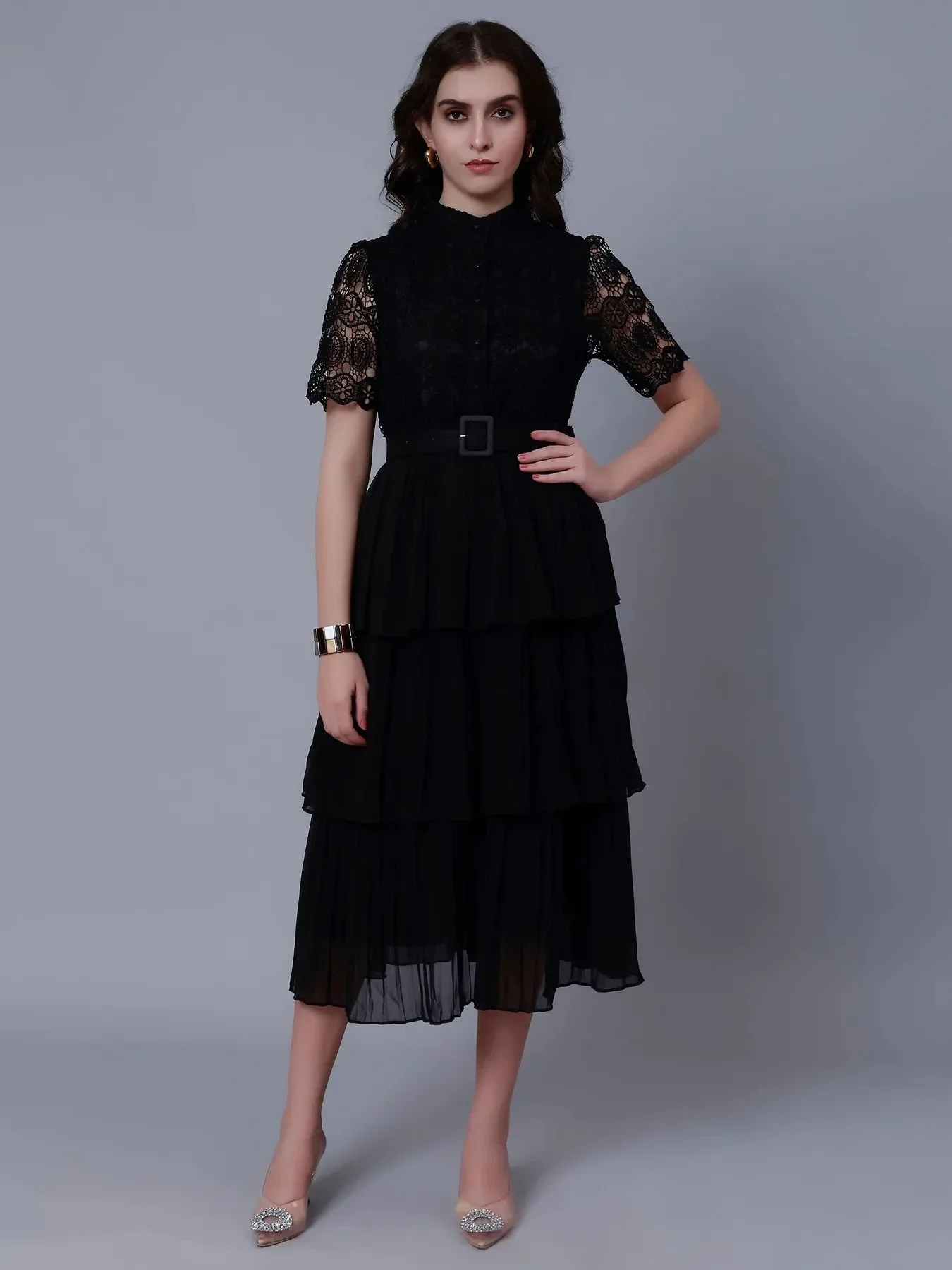 Lace Patchwork Pleated  Dress - Image 19
