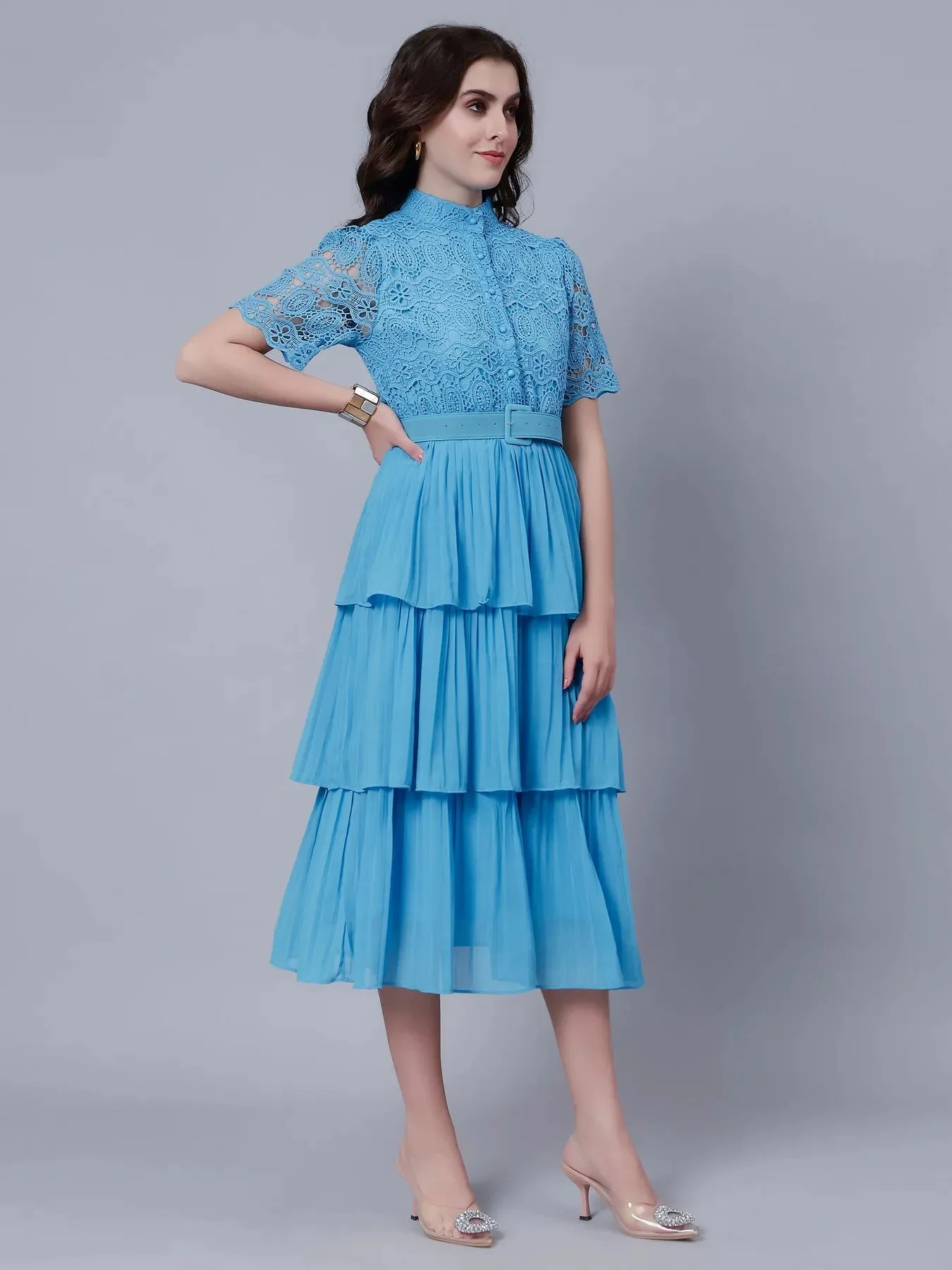Lace Patchwork Pleated  Dress - Image 29