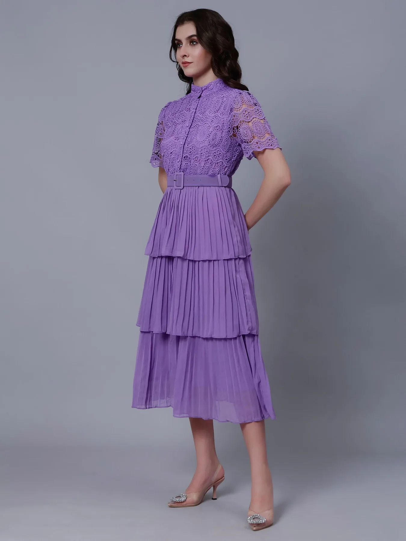 Lace Patchwork Pleated  Dress - Image 3