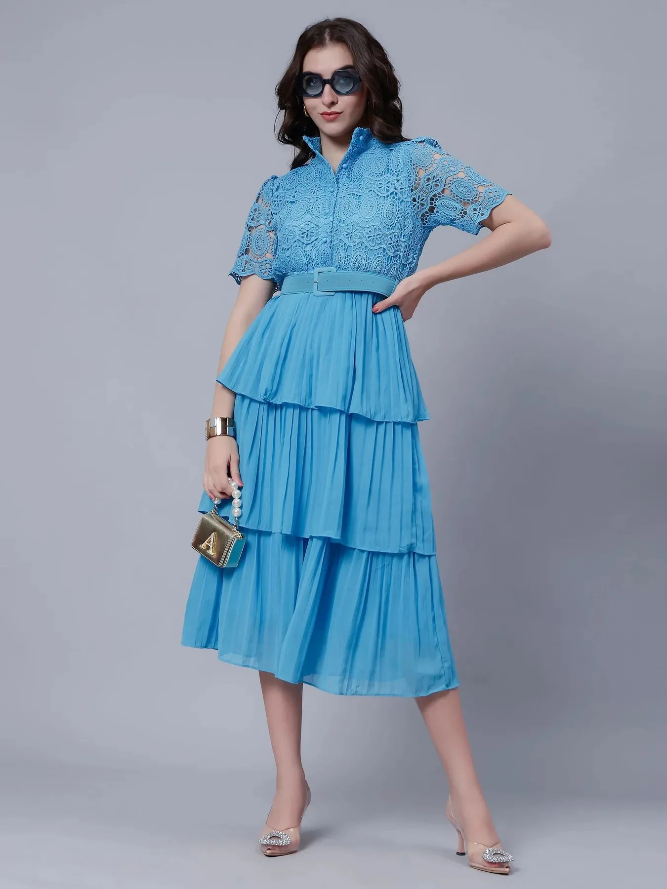 Lace Patchwork Pleated  Dress - Image 30