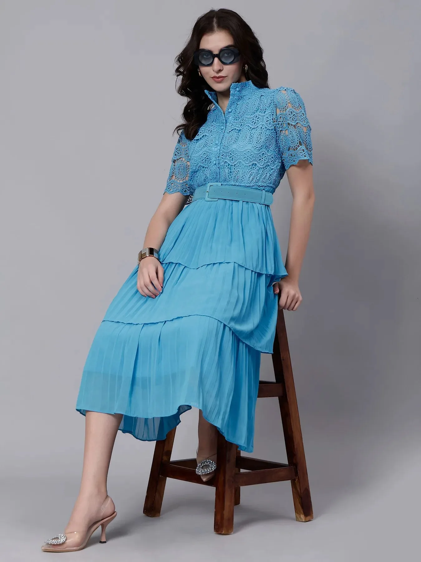 Lace Patchwork Pleated  Dress - Image 31