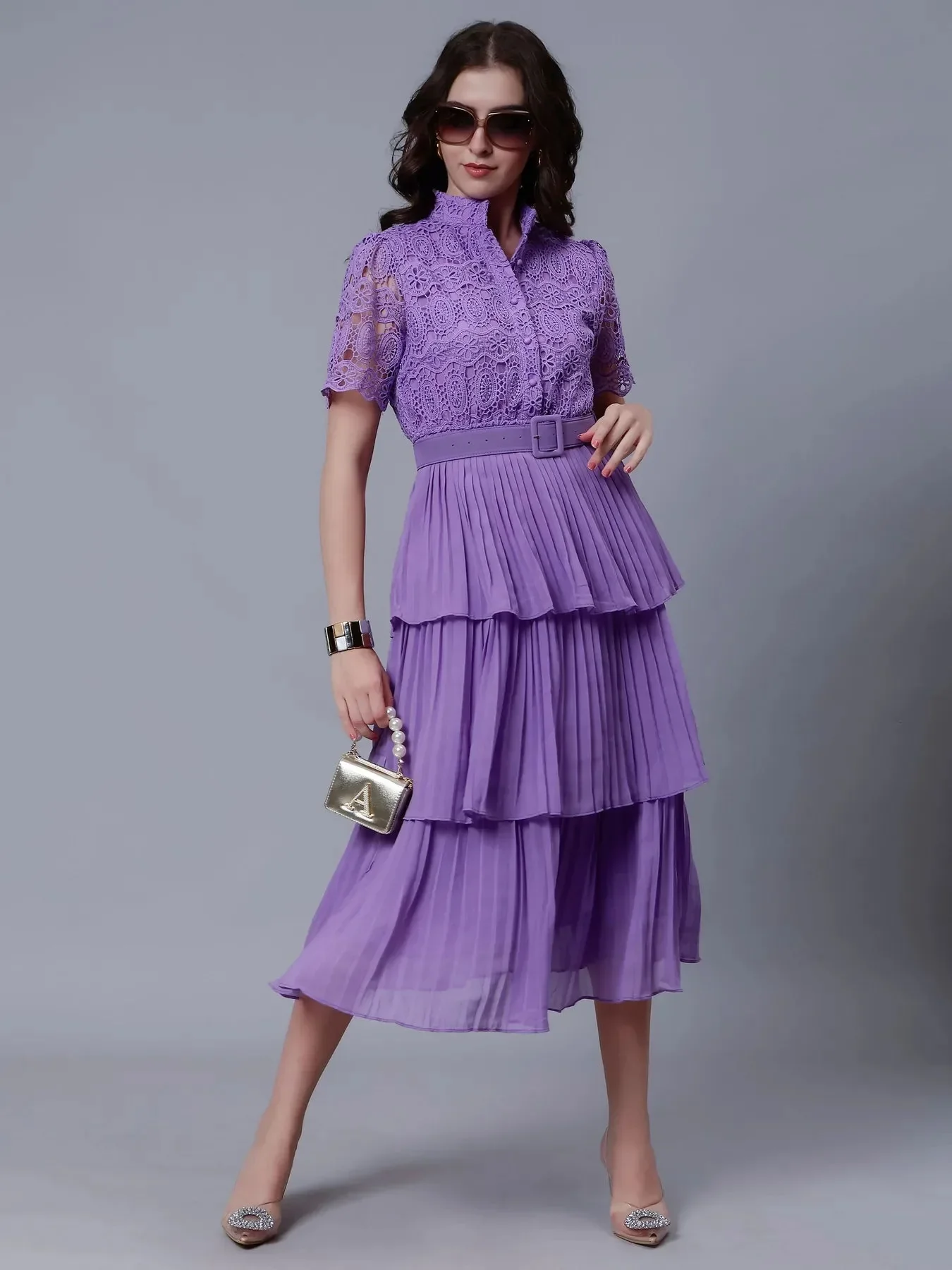 Lace Patchwork Pleated  Dress - Image 33
