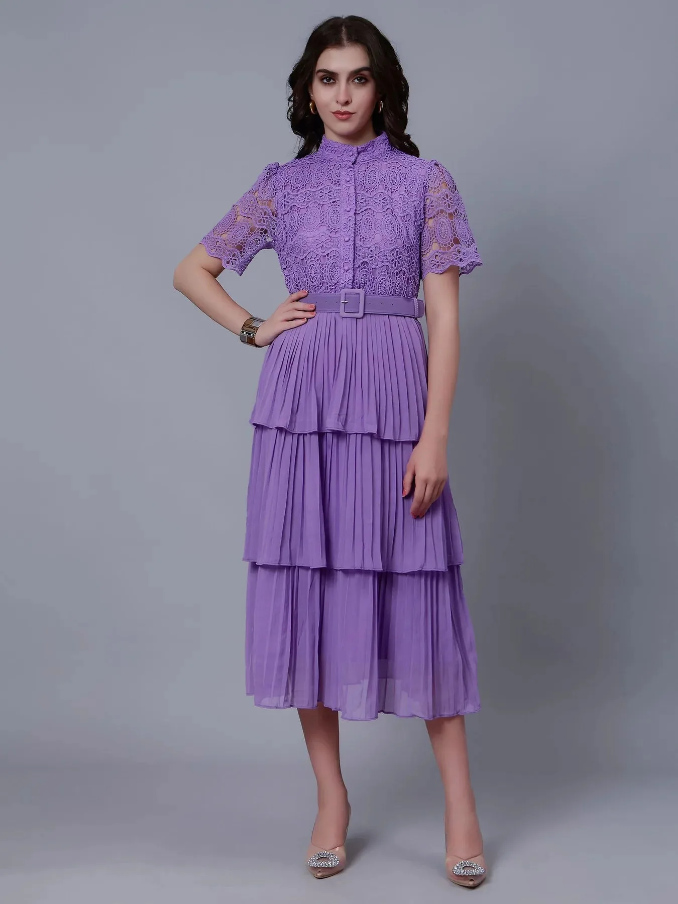 Lace Patchwork Pleated  Dress - Image 34
