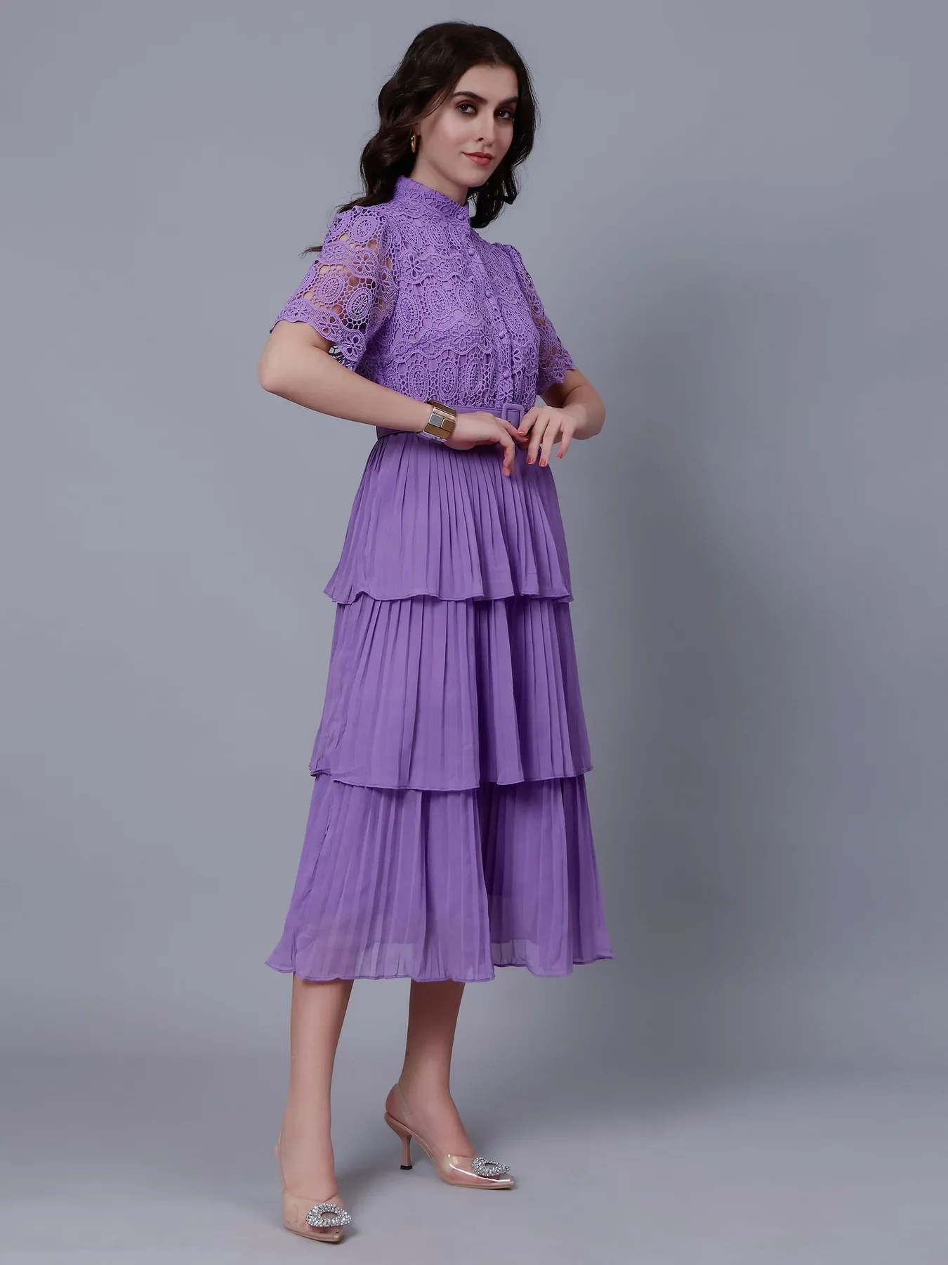 Lace Patchwork Pleated  Dress - Image 6