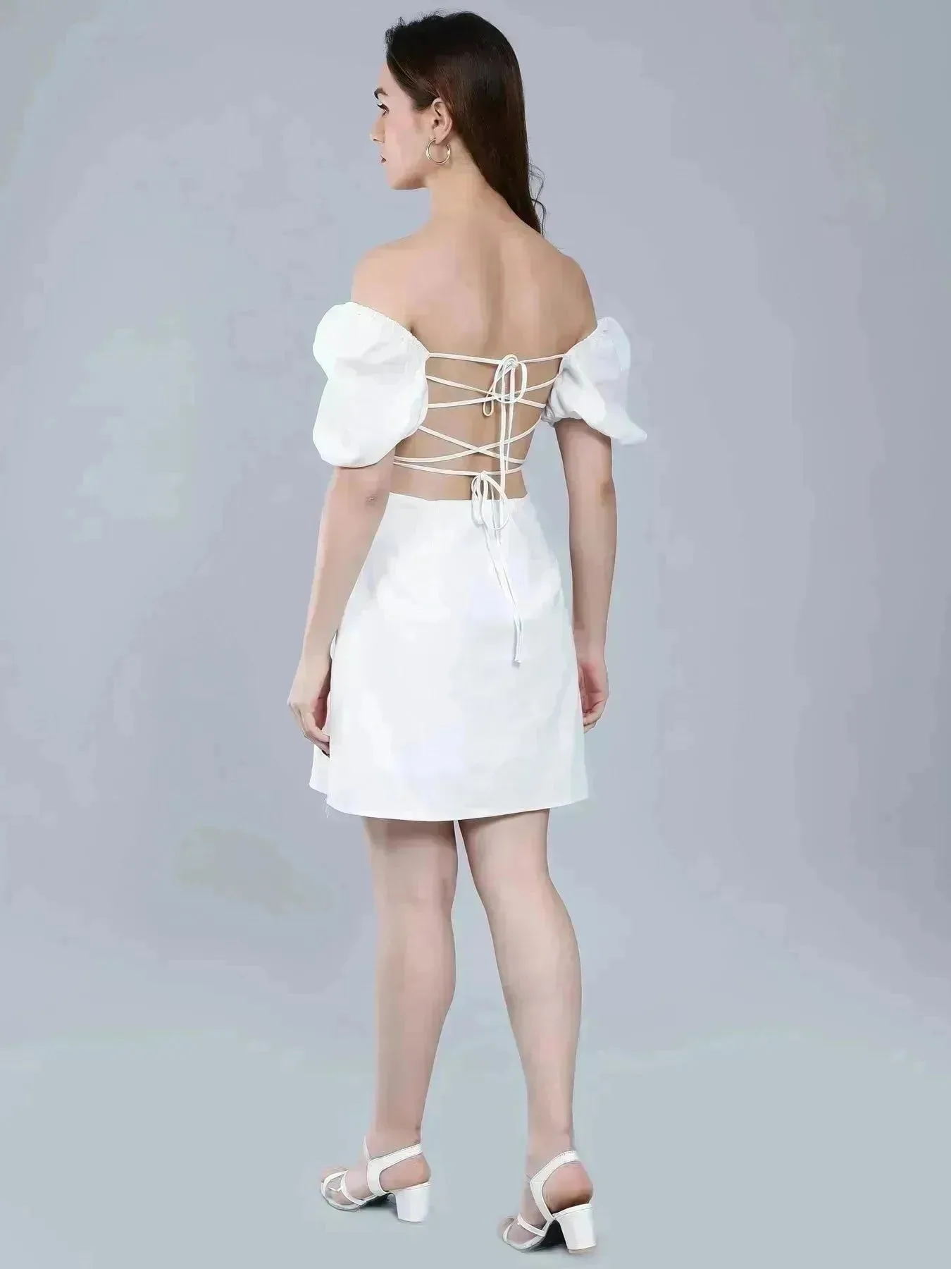 Off Shoulder Puff Sleeves Dress - Image 4