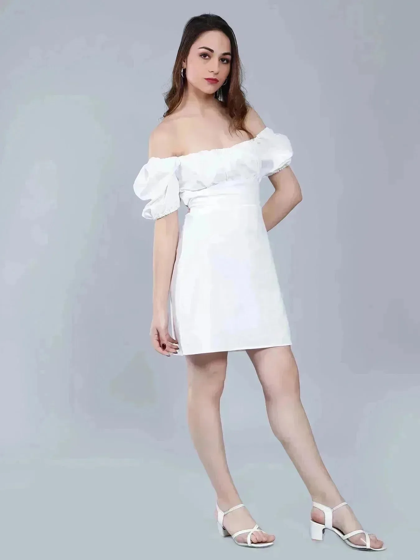 Off Shoulder Puff Sleeves Dress - Image 7