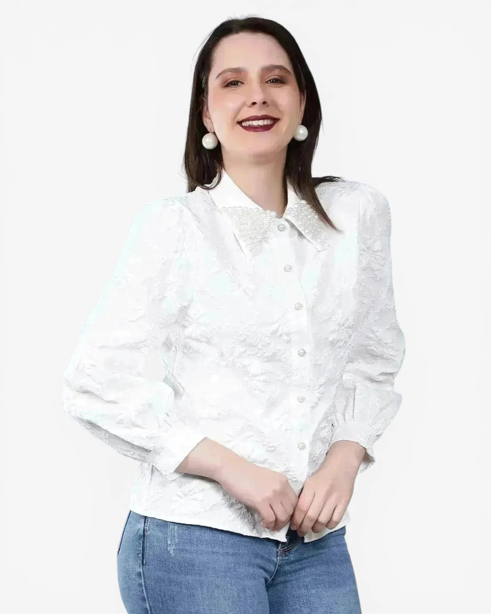 Pearl Beading Jacquard Shirt - Image 10