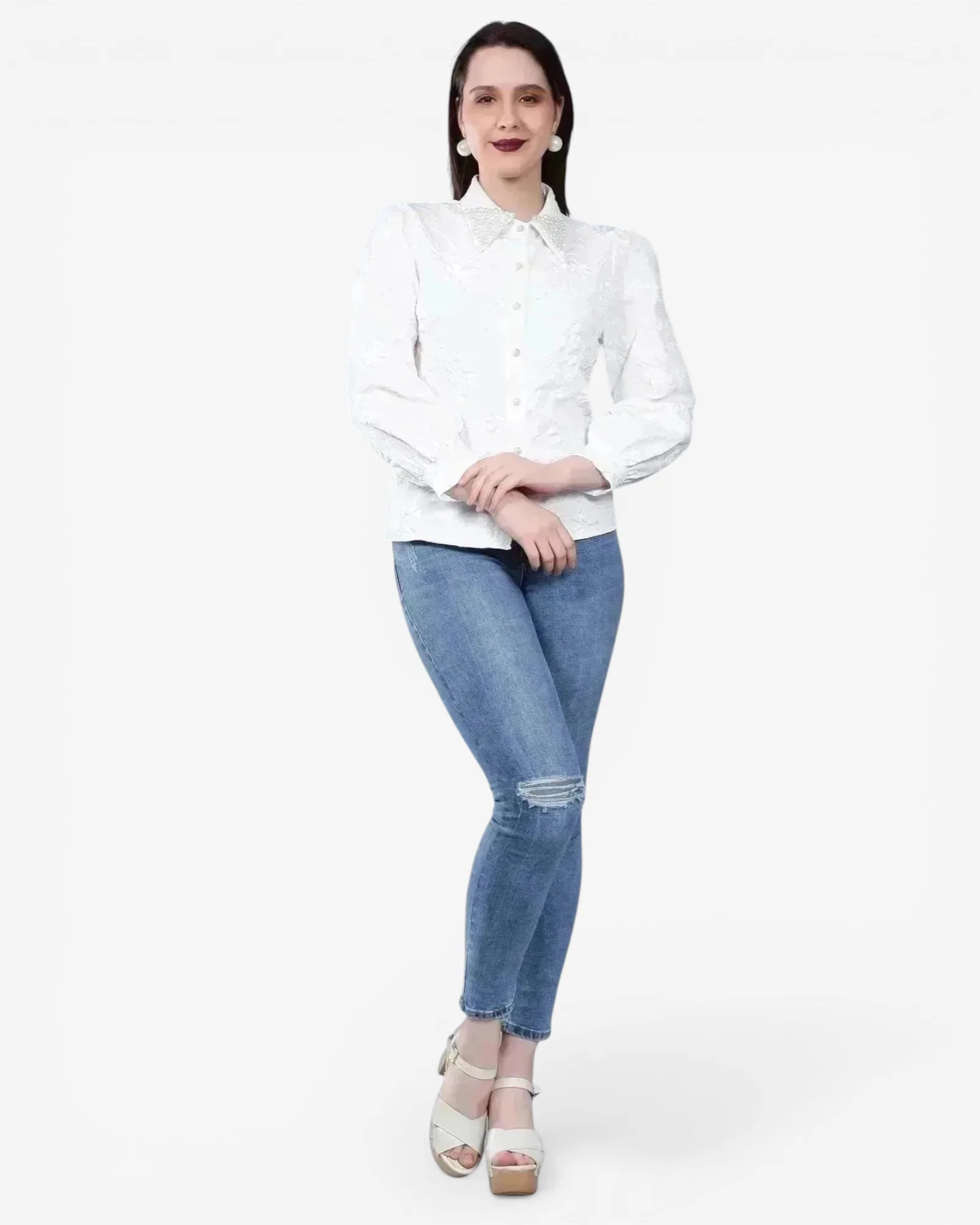 Pearl Beading Jacquard Shirt - Image 12