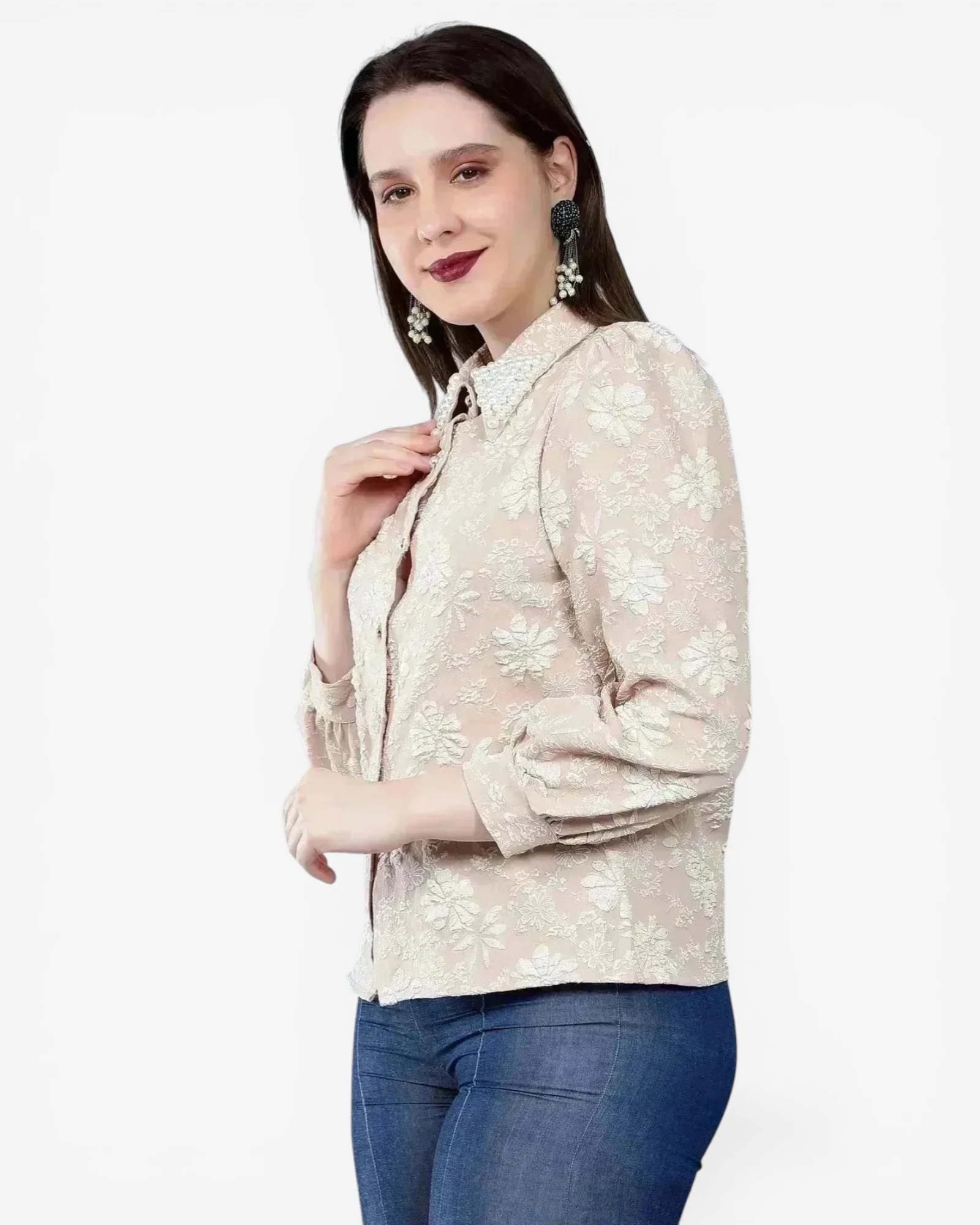 Pearl Beading Jacquard Shirt - Image 17