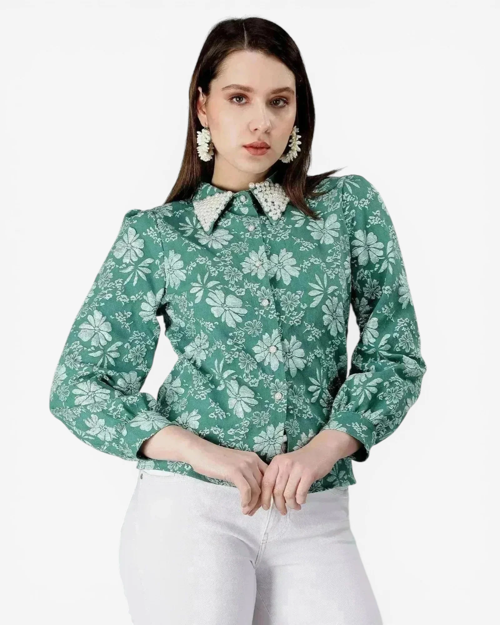 Pearl Beading Jacquard Shirt - Image 18