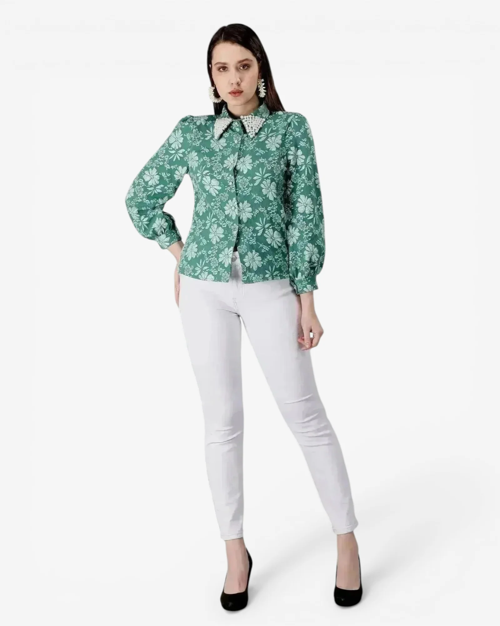 Pearl Beading Jacquard Shirt - Image 3