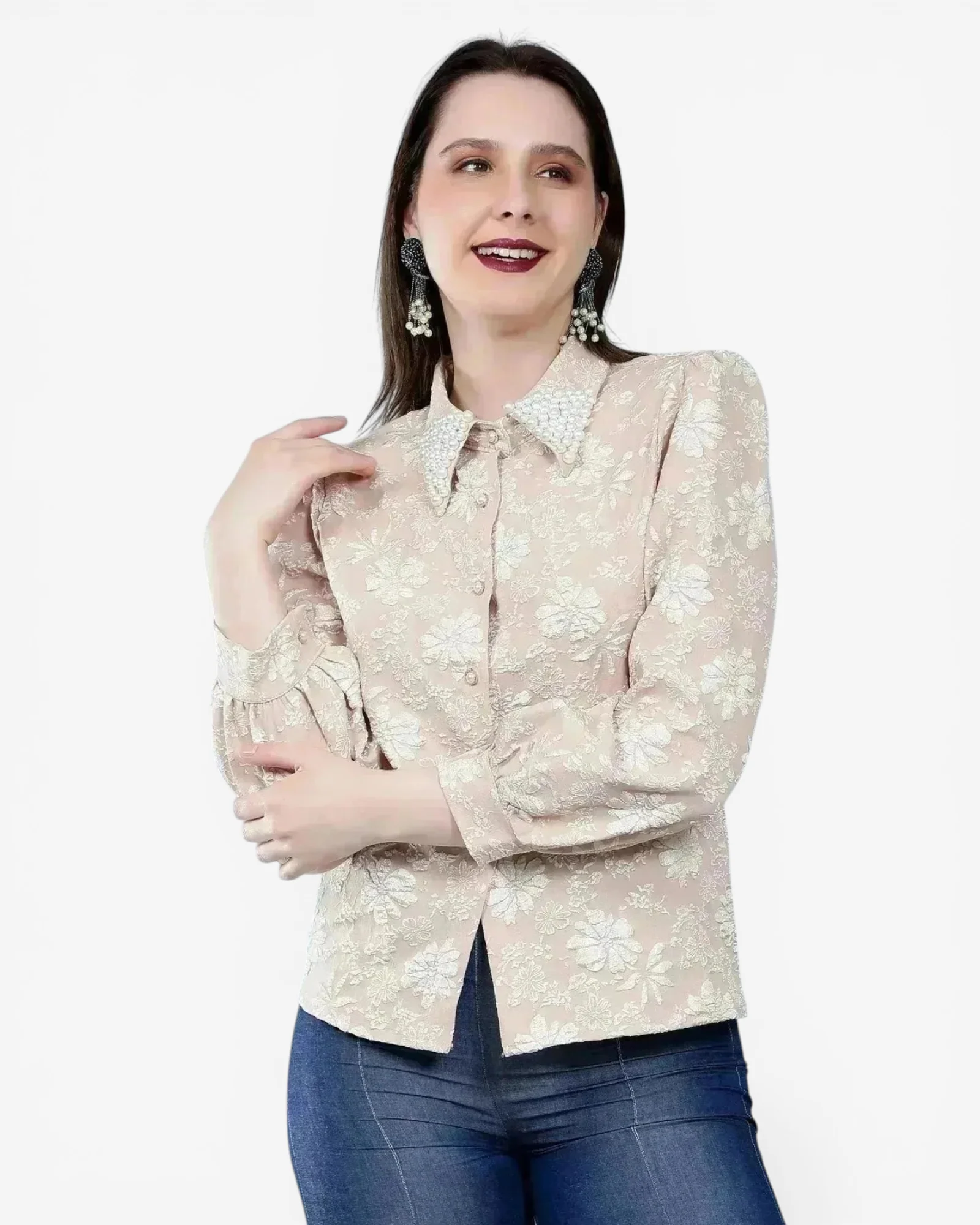 Pearl Beading Jacquard Shirt - Image 5