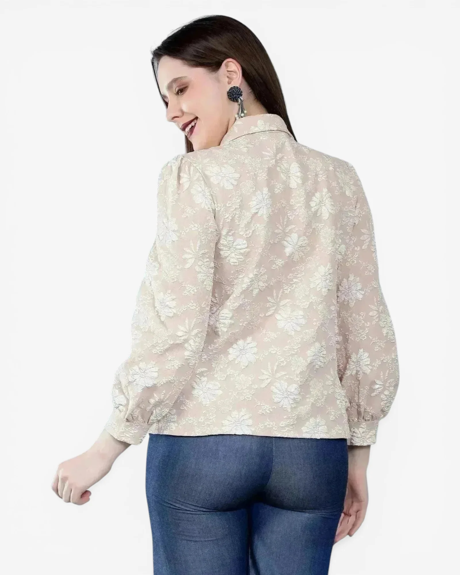 Pearl Beading Jacquard Shirt - Image 7