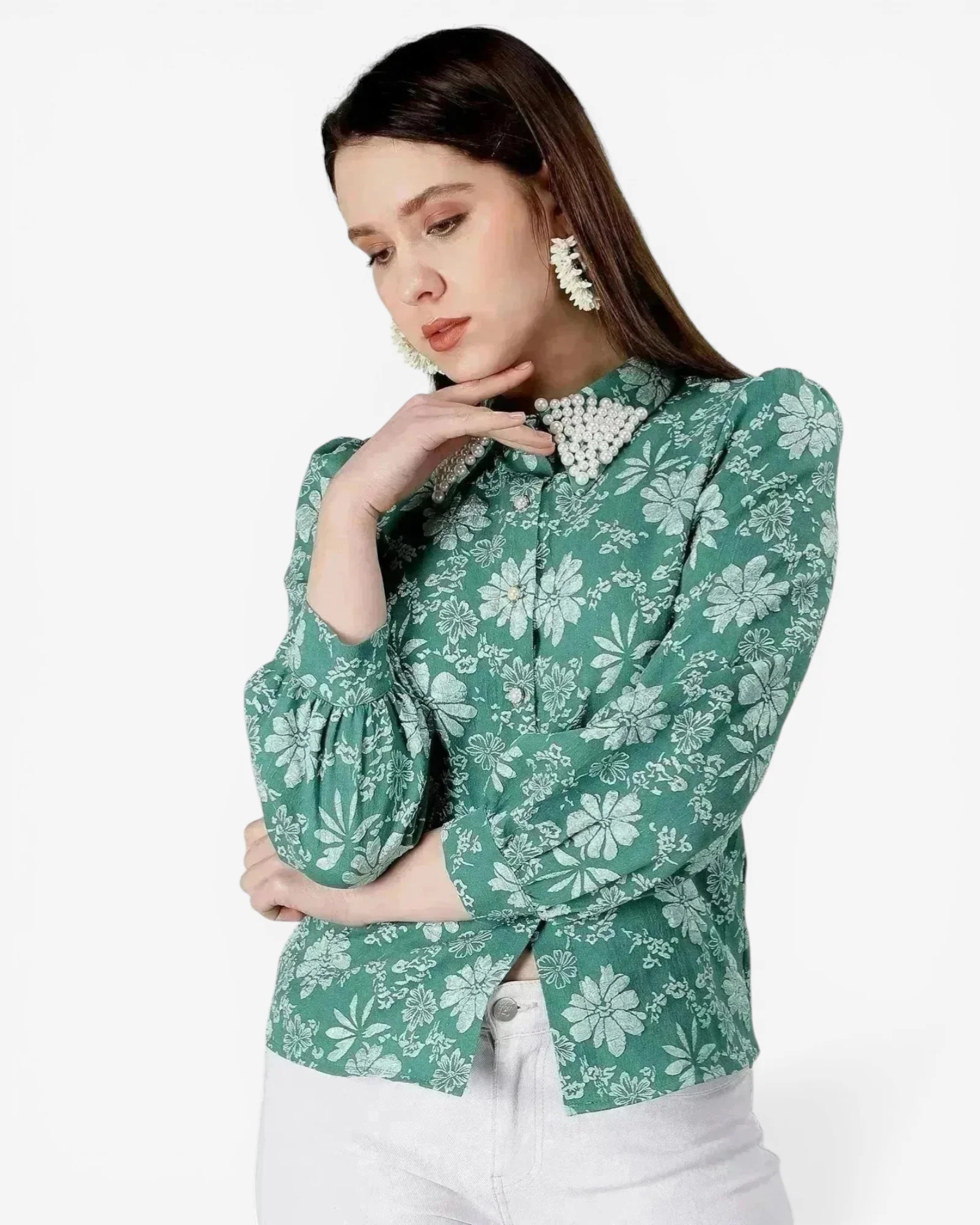 Pearl Beading Jacquard Shirt - Image 8